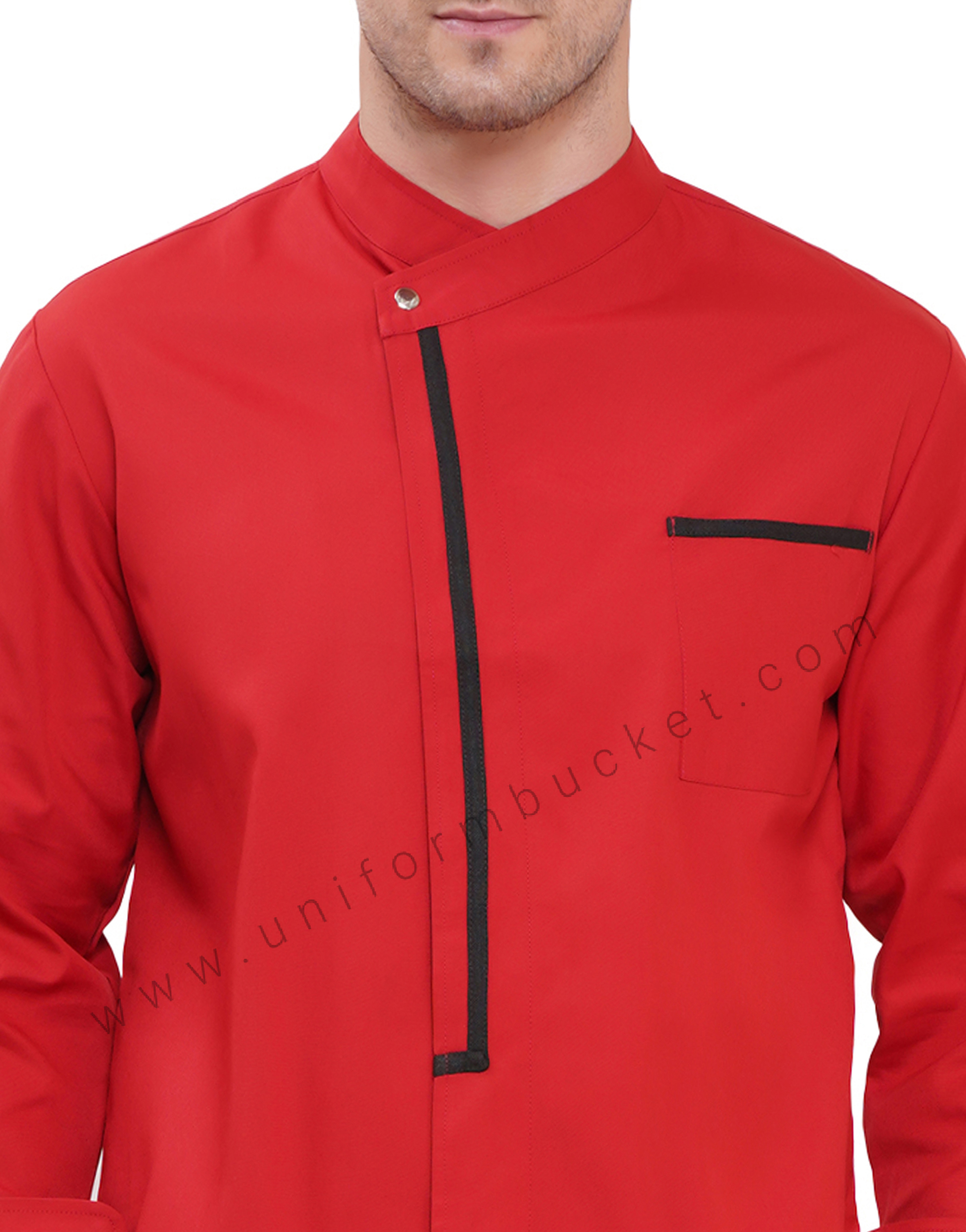 Male red premium chef coat with black trim