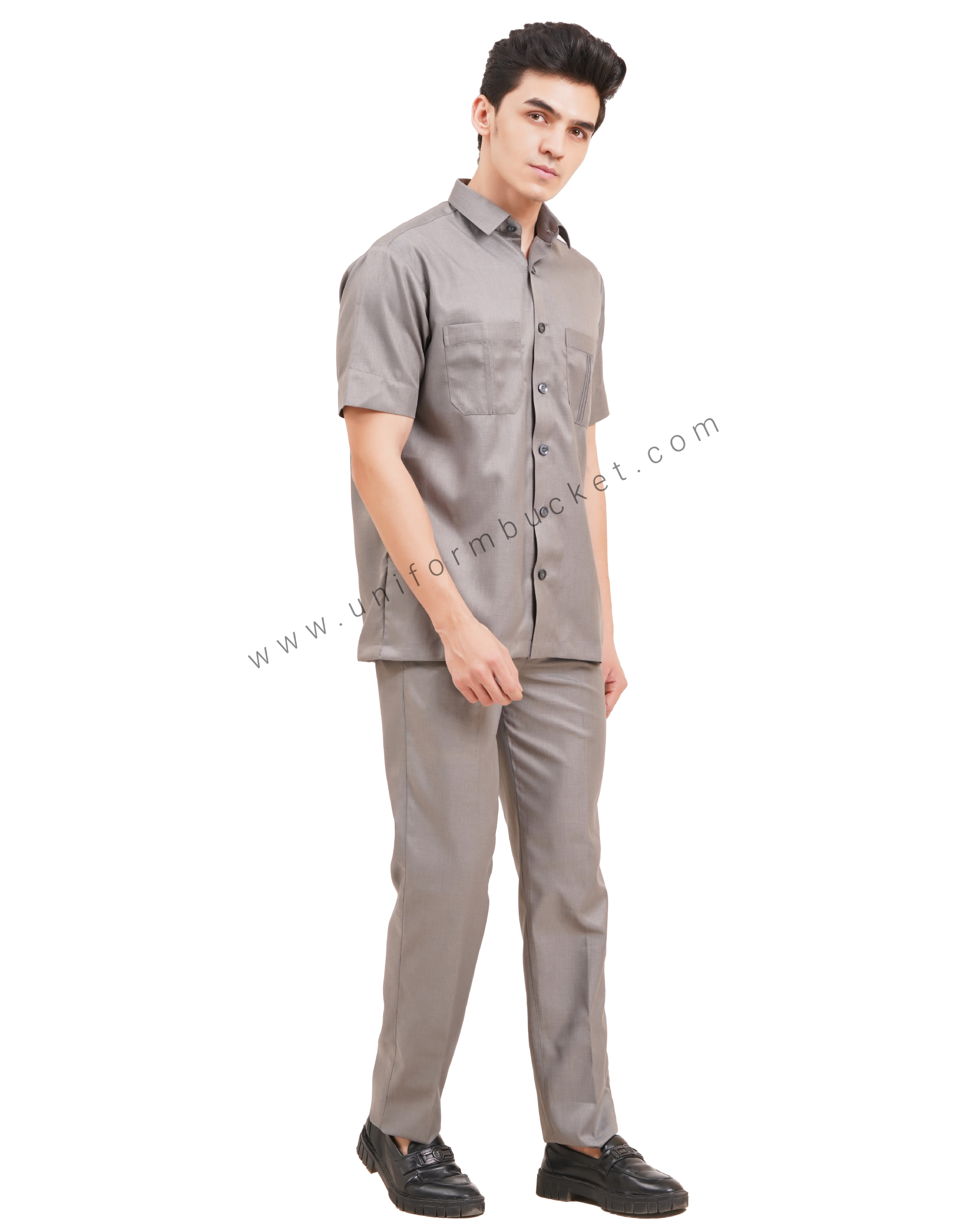 male safari shirt in grey color with half sleeve