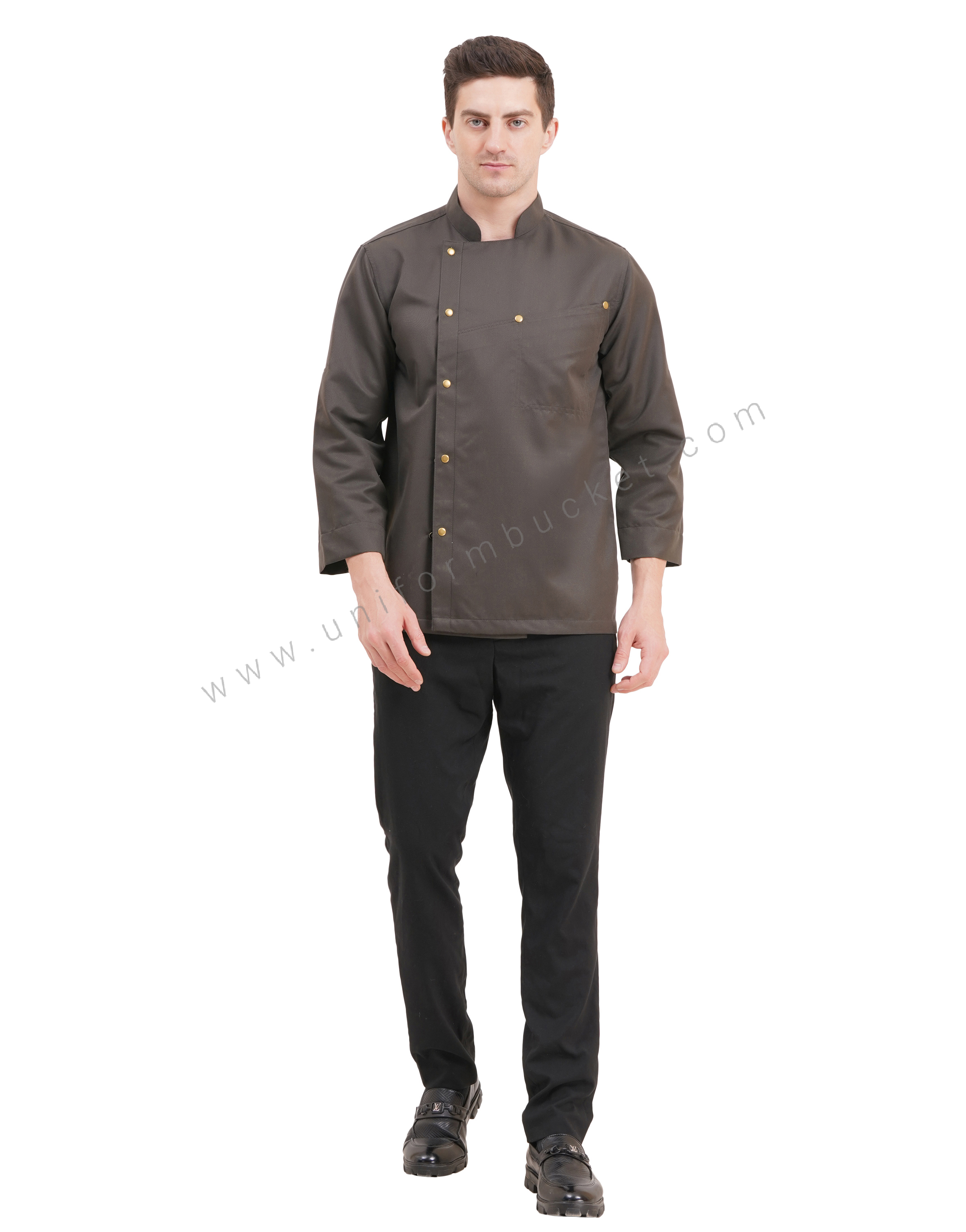 male timber green chef coat with front cross over joint pocket