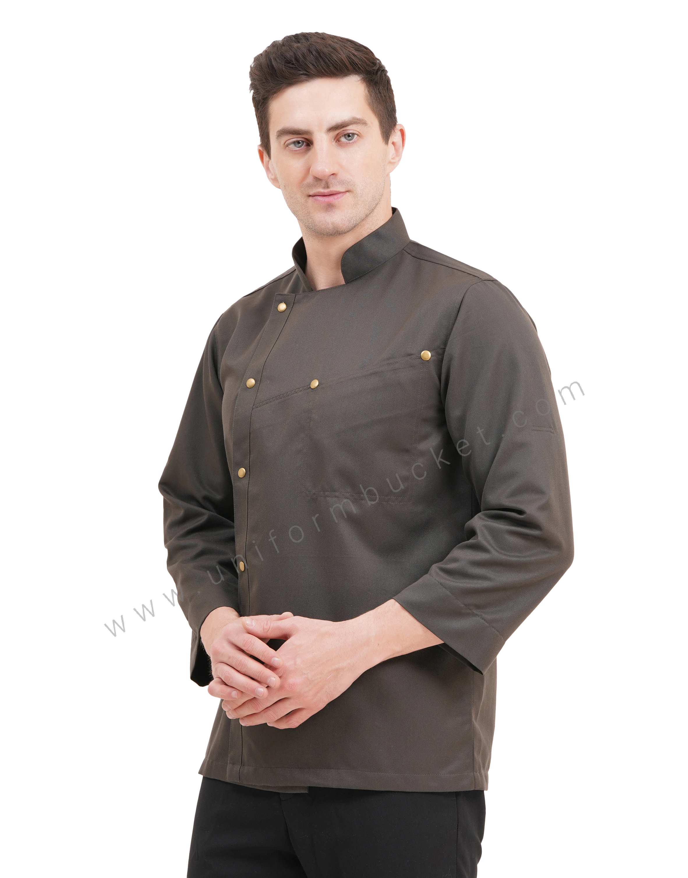 male timber green chef coat with front cross over joint pocket