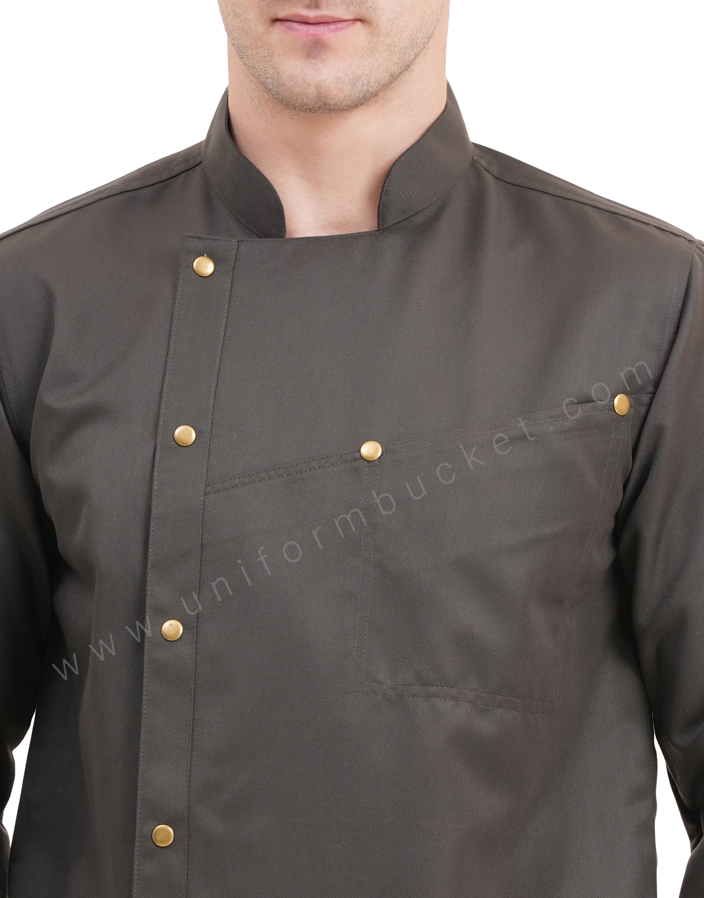 male timber green chef coat with front cross over joint pocket