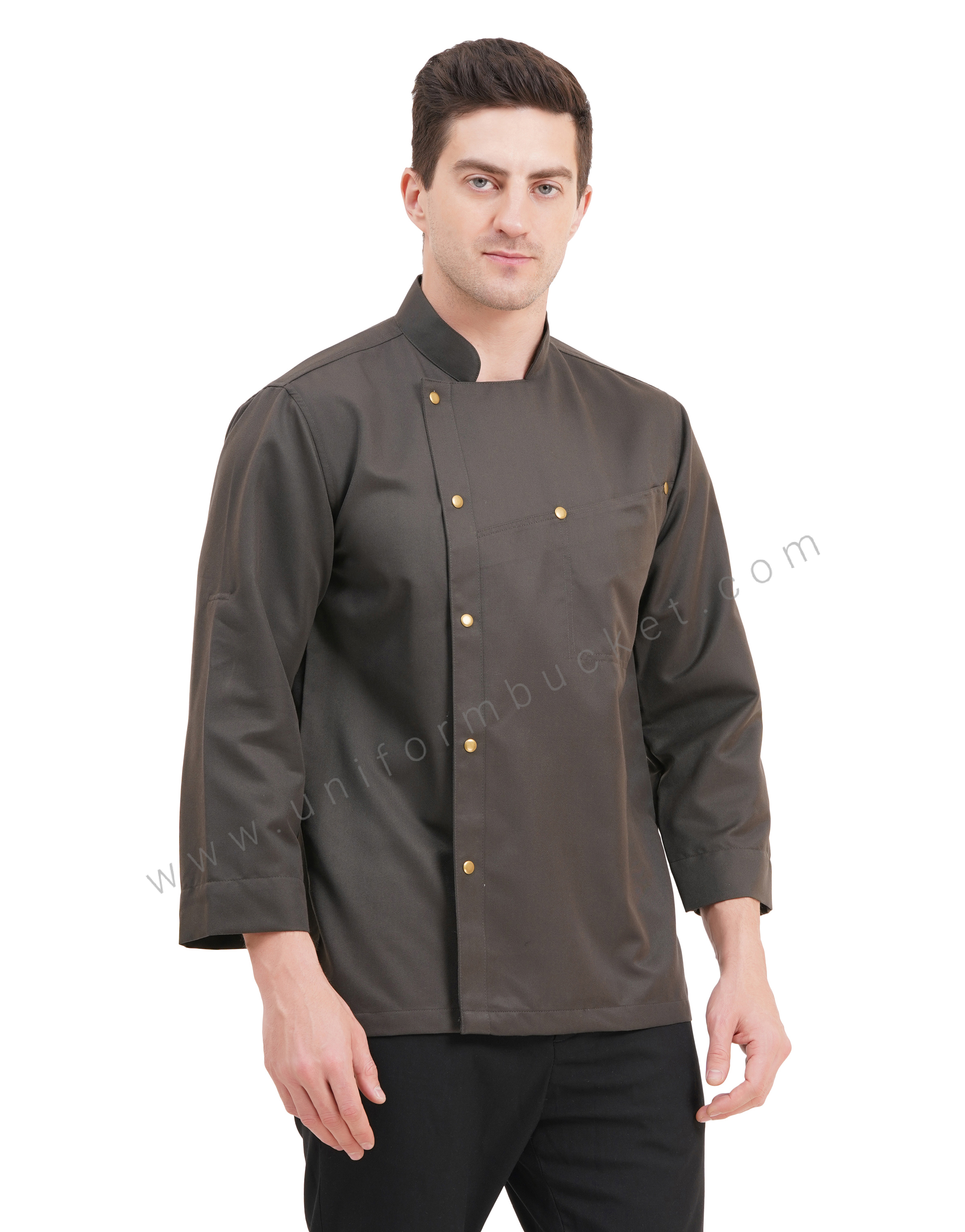male timber green chef coat with front cross over joint pocket