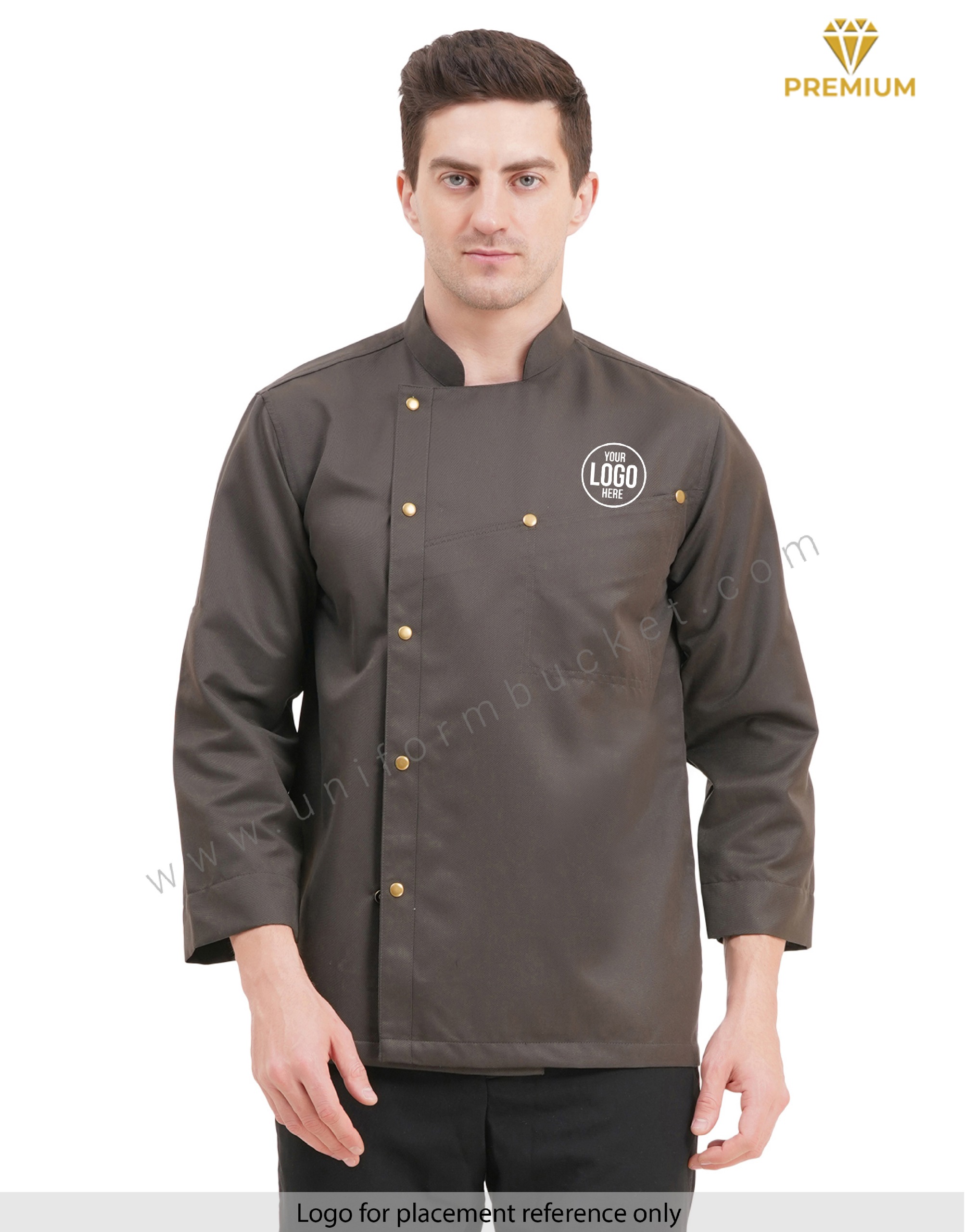 male timber green chef coat with front cross over joint pocket