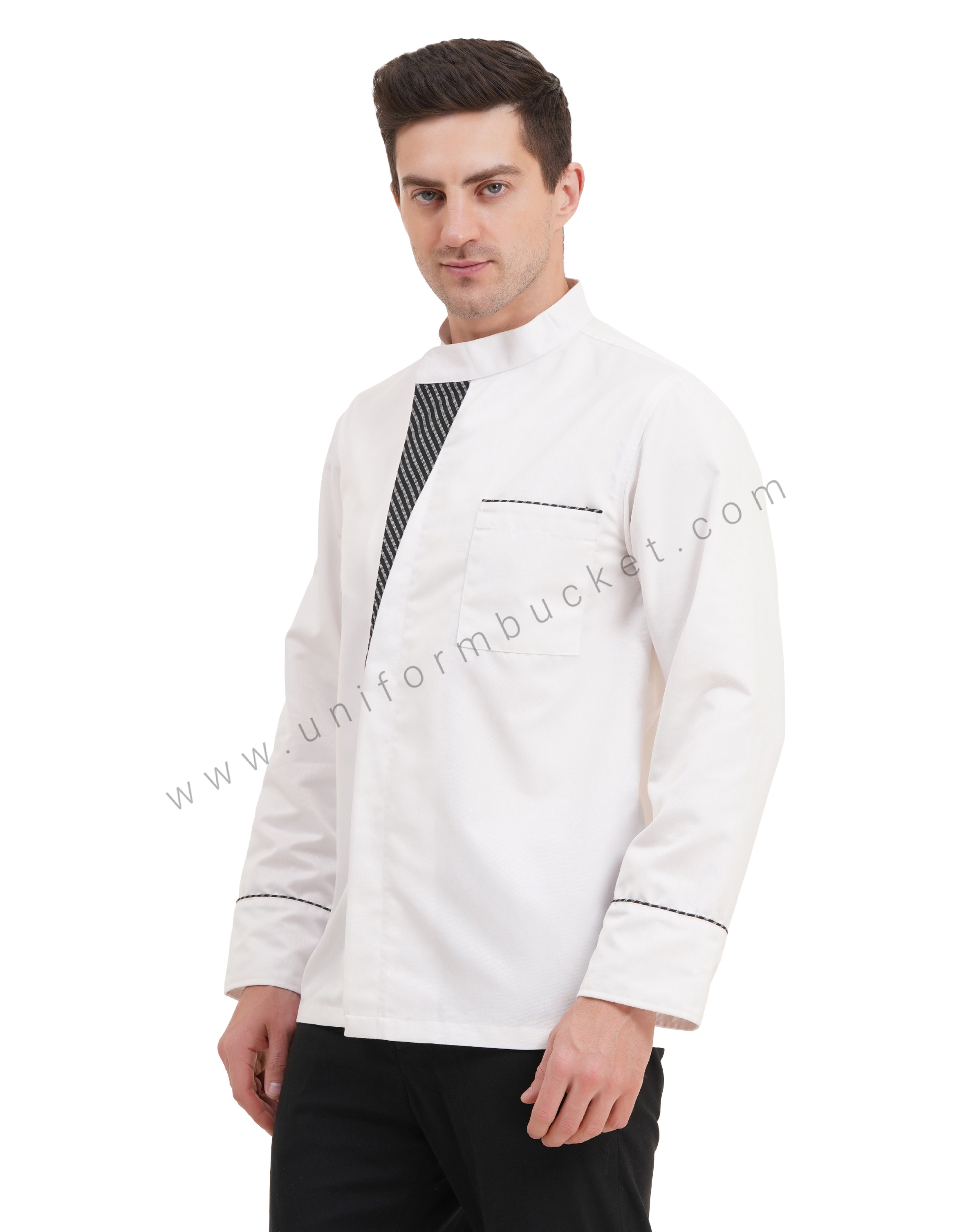 MALE WHITE CHEF COAT WITH ZEBRA PATTERN  PATCH