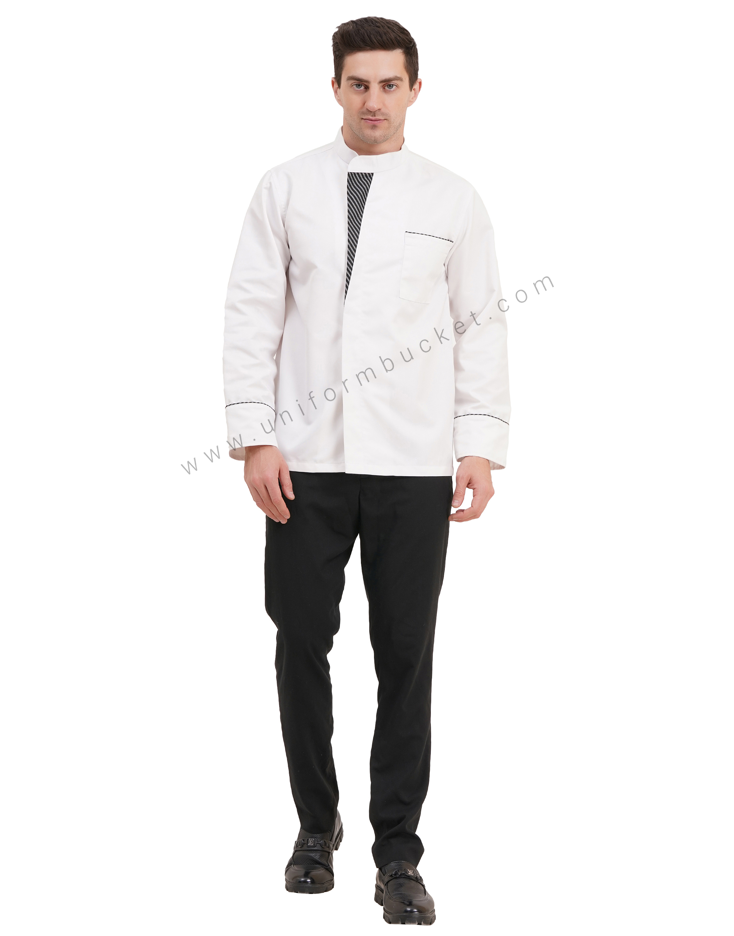 MALE WHITE CHEF COAT WITH ZEBRA PATTERN  PATCH
