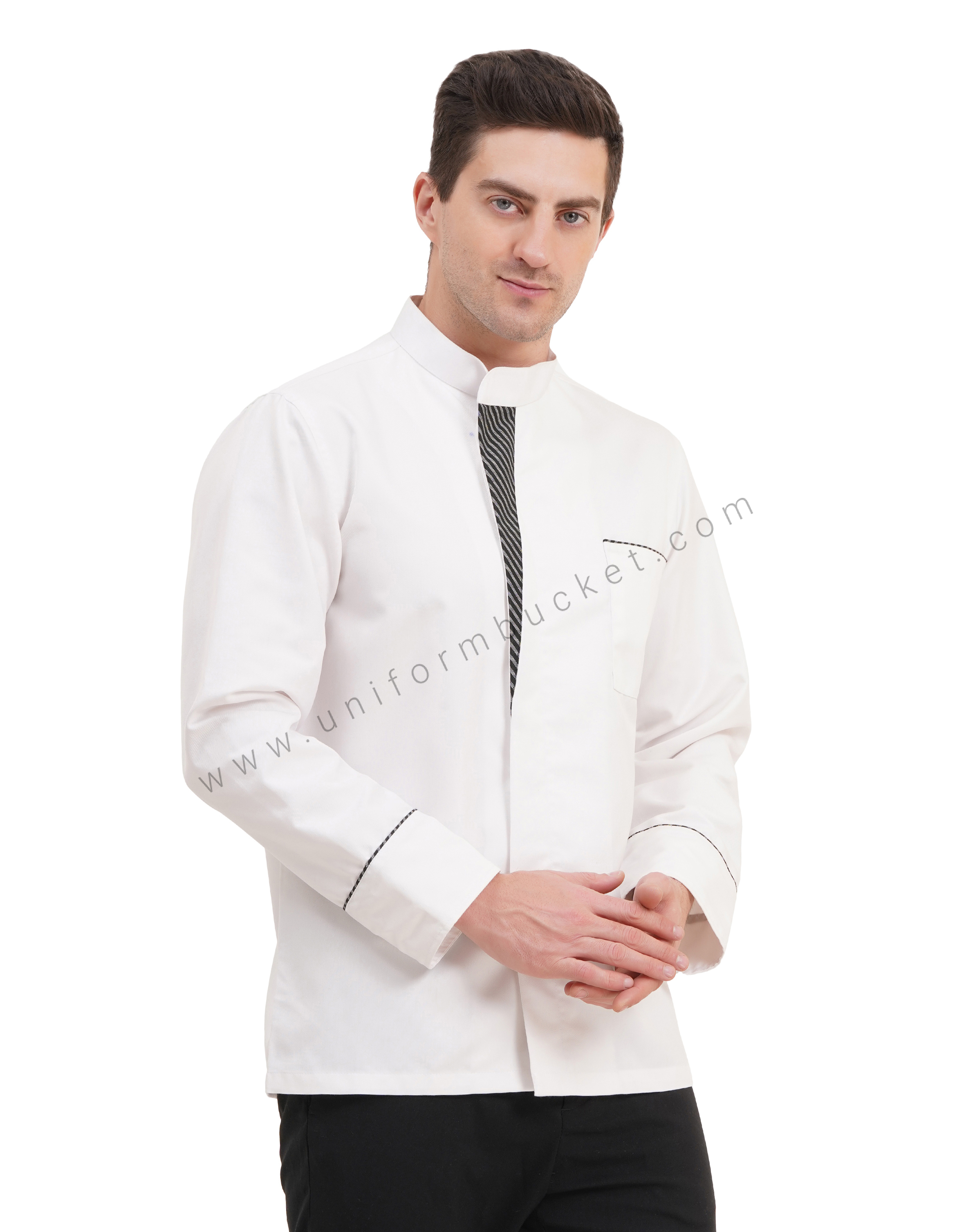 MALE WHITE CHEF COAT WITH ZEBRA PATTERN  PATCH