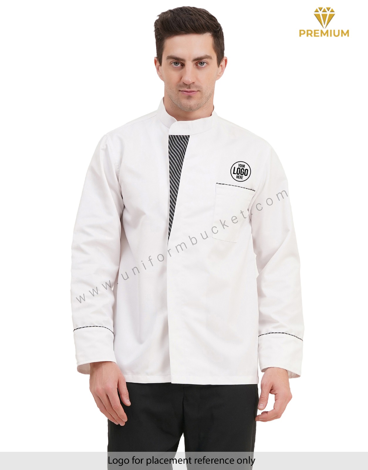 MALE WHITE CHEF COAT WITH ZEBRA PATTERN  PATCH