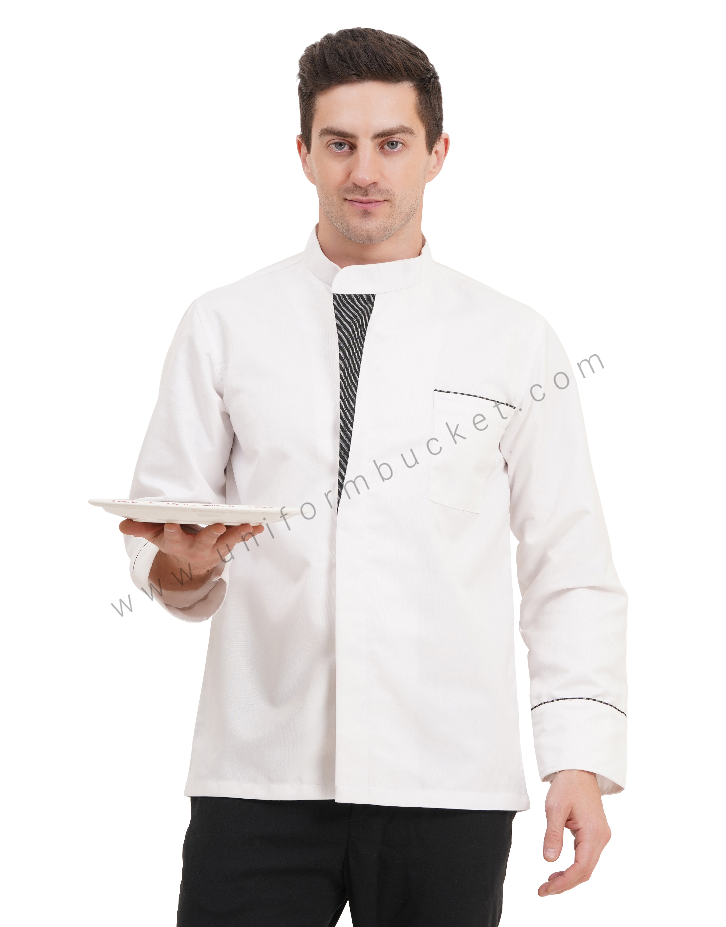 MALE WHITE CHEF COAT WITH ZEBRA PATTERN  PATCH