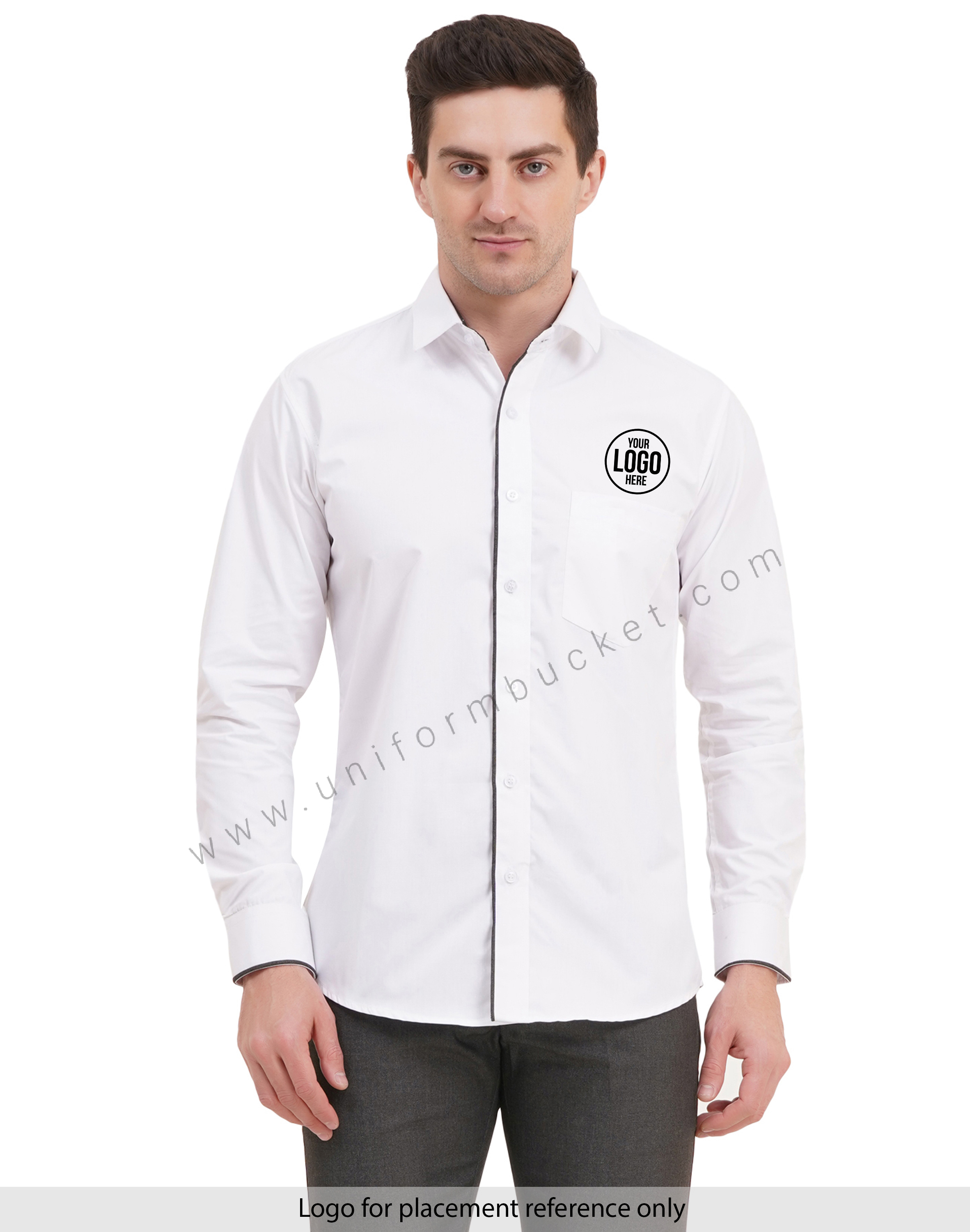 male white shirt with huy grey piping full sleeve