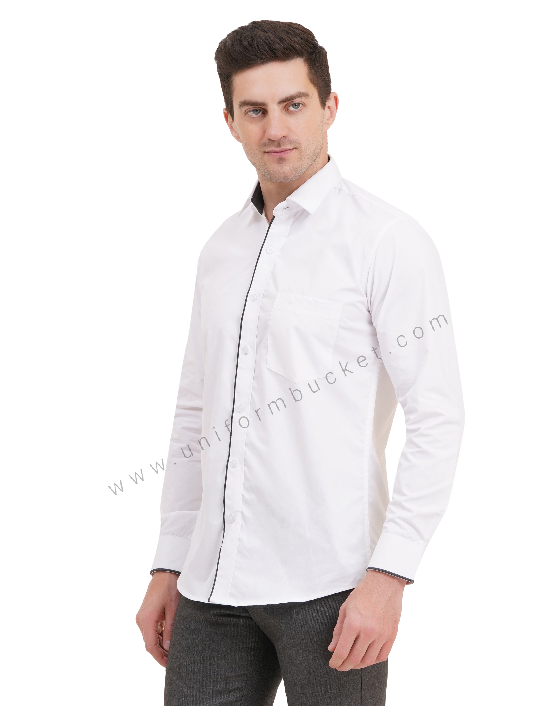male white shirt with huy grey piping full sleeve