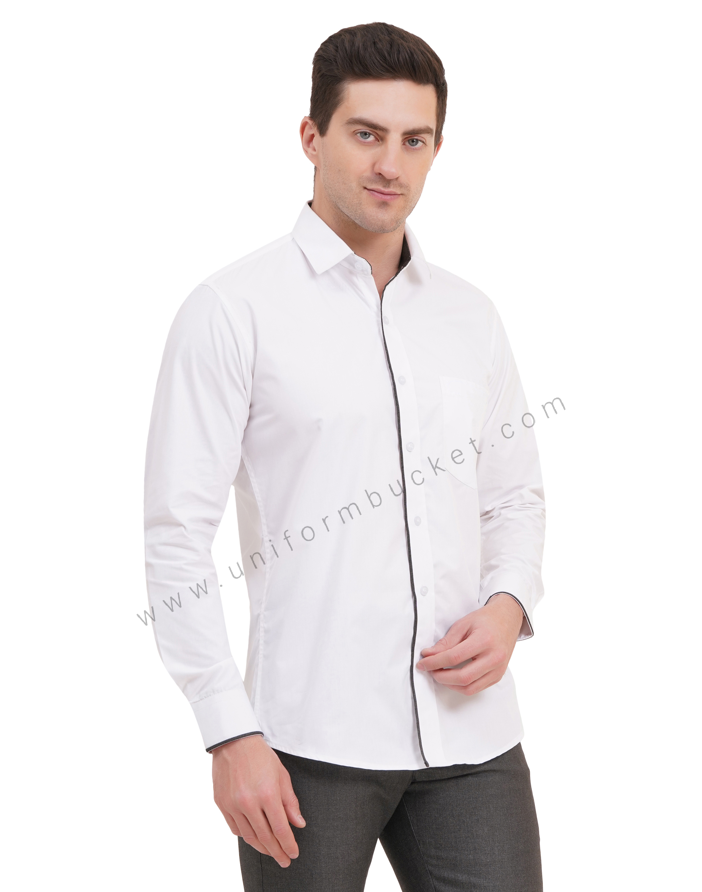male white shirt with huy grey piping full sleeve