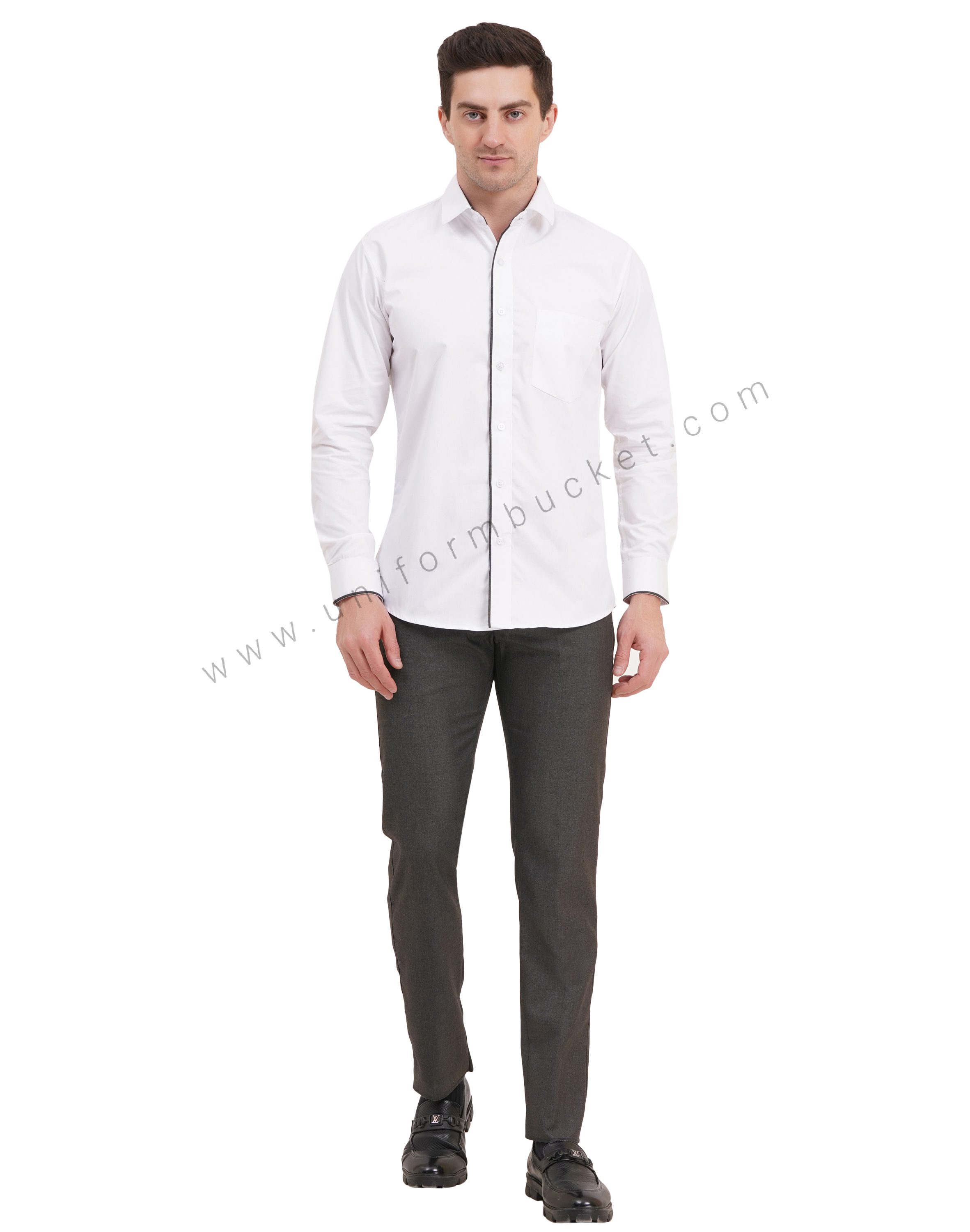 male white shirt with huy grey piping full sleeve
