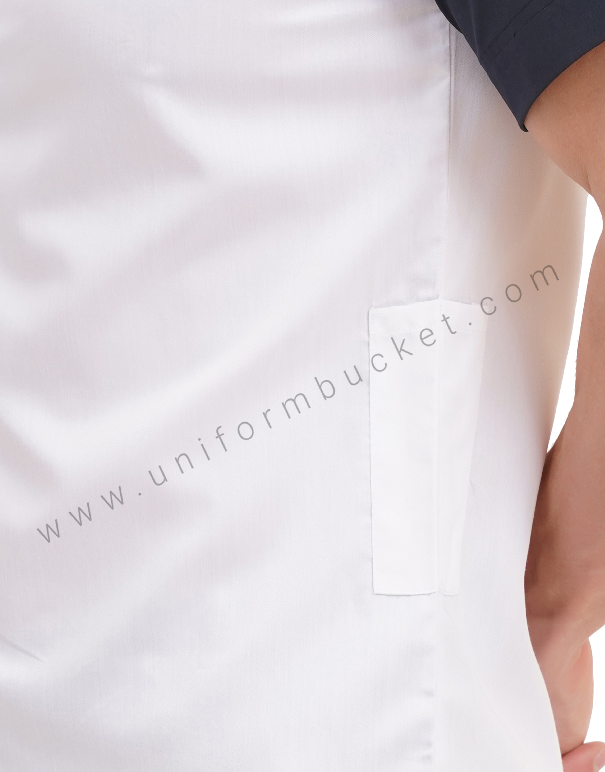 male white shirt with navy blue half sleeve & left side waist mini pocket