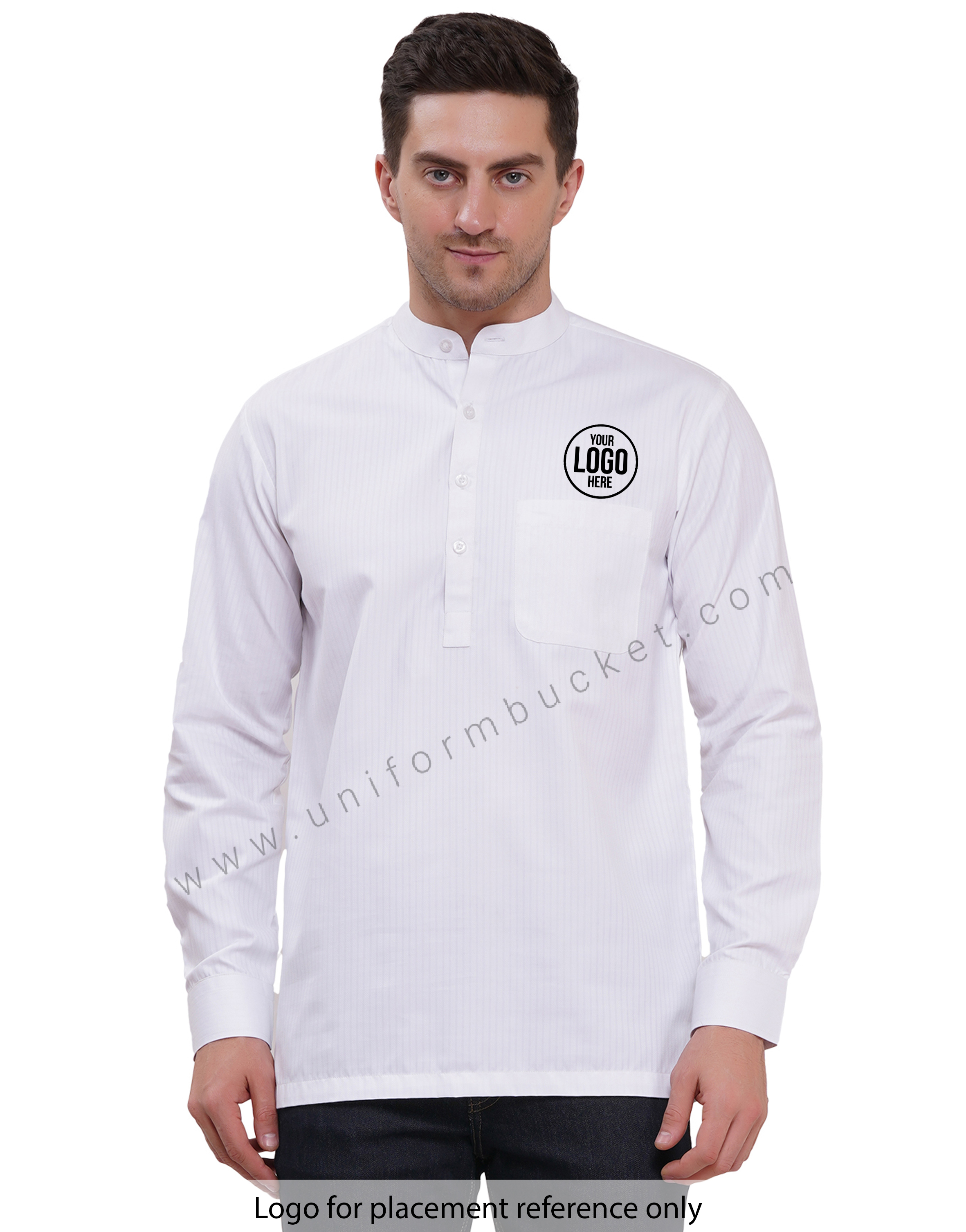 Male White short kurta full sleeve with cuff &  chinese collar
