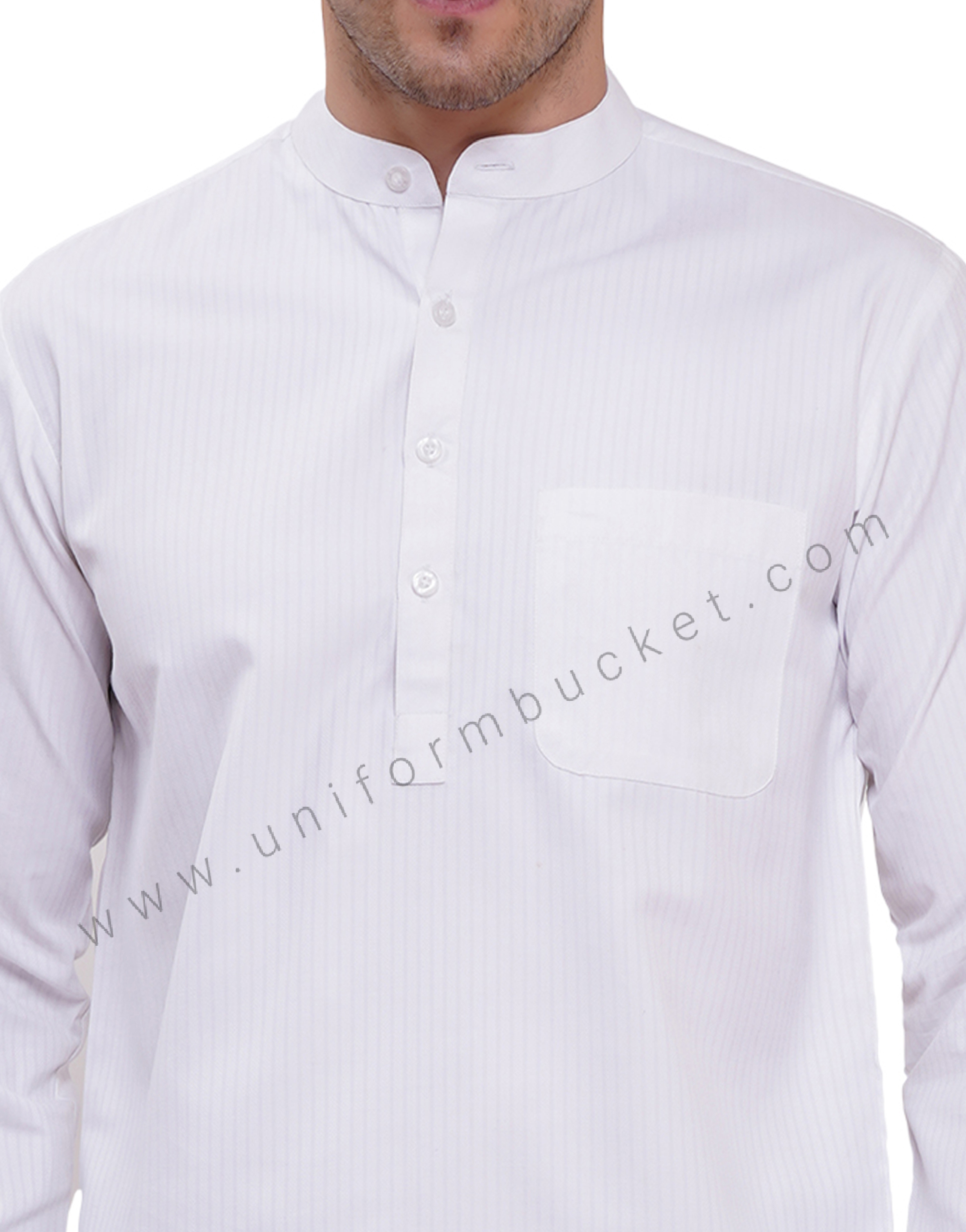 Male White short kurta full sleeve with cuff &  chinese collar