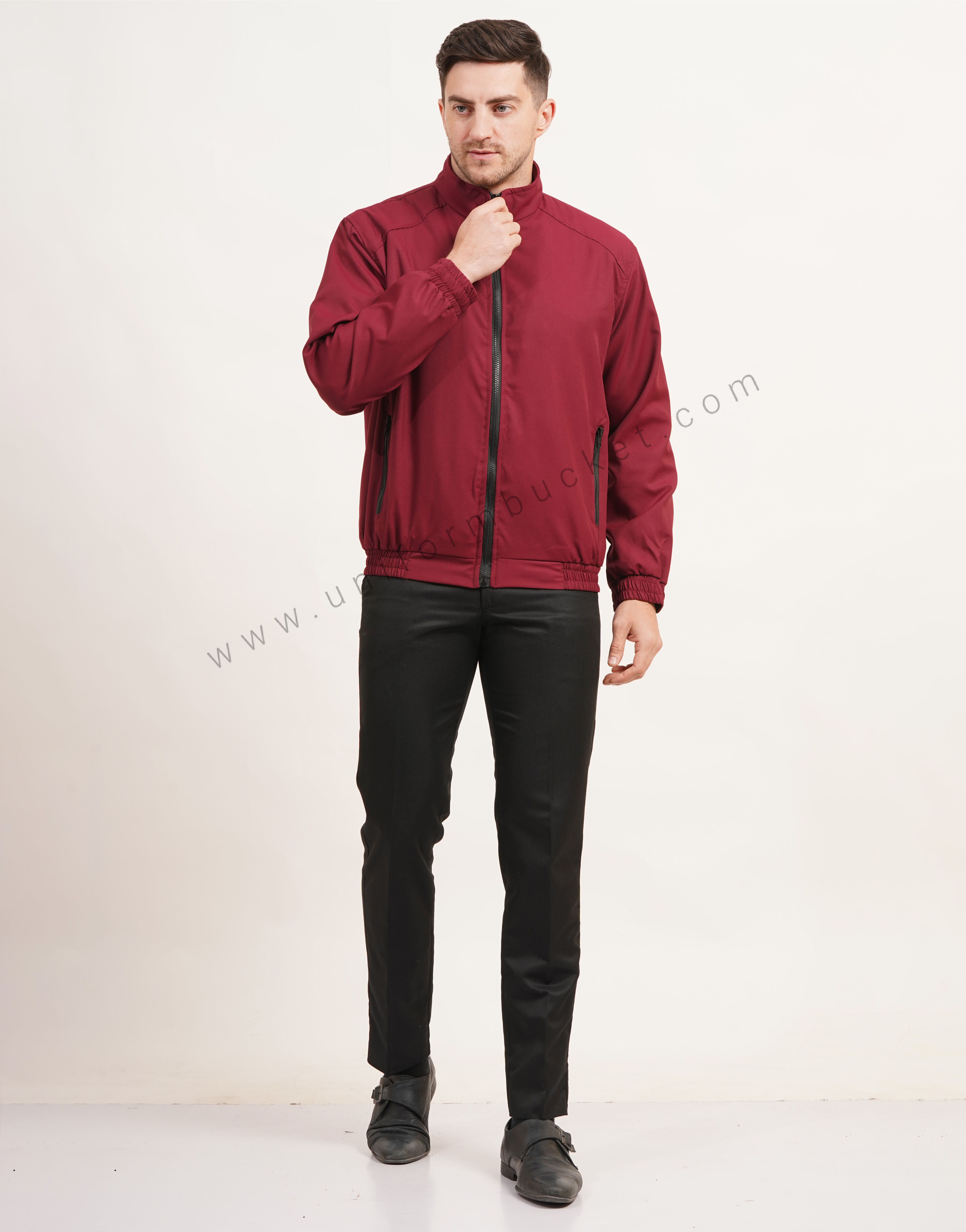MALE WINTER MAROON  JACKET WITH FRONT & POCKET ZIP