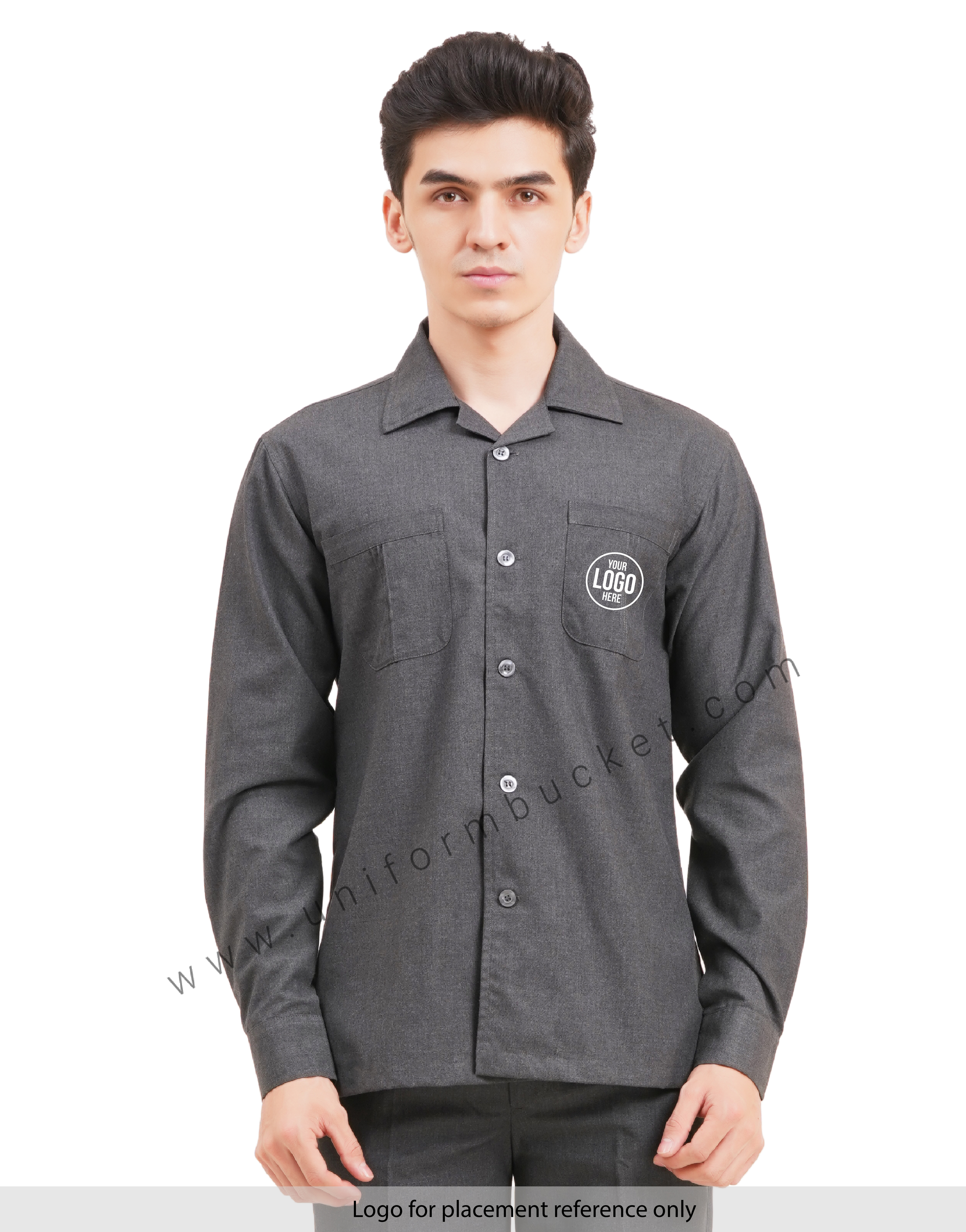 Male Worsted Grey  safari shirt with full sleeve & back slit