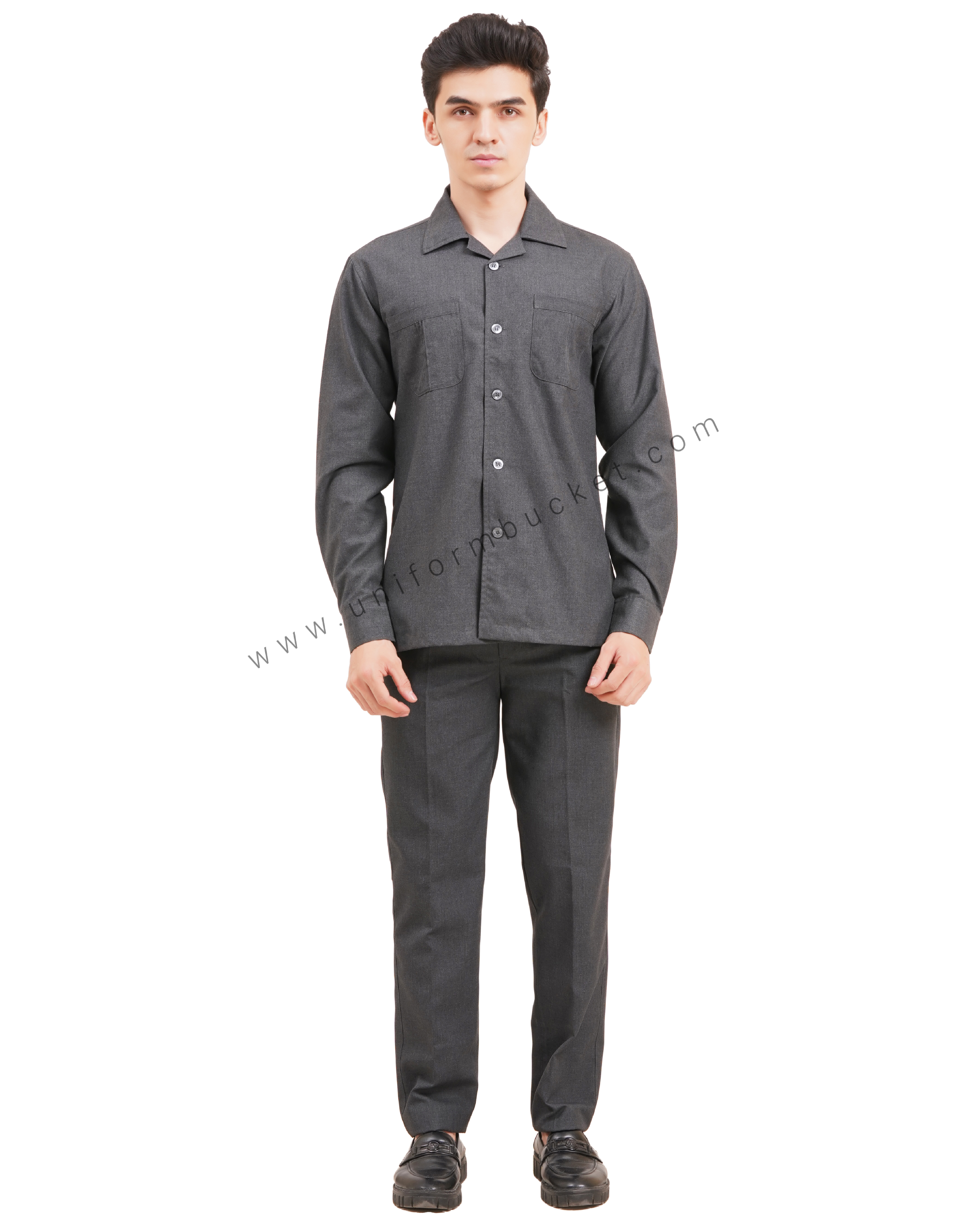 Male Worsted Grey  safari shirt with full sleeve & back slit