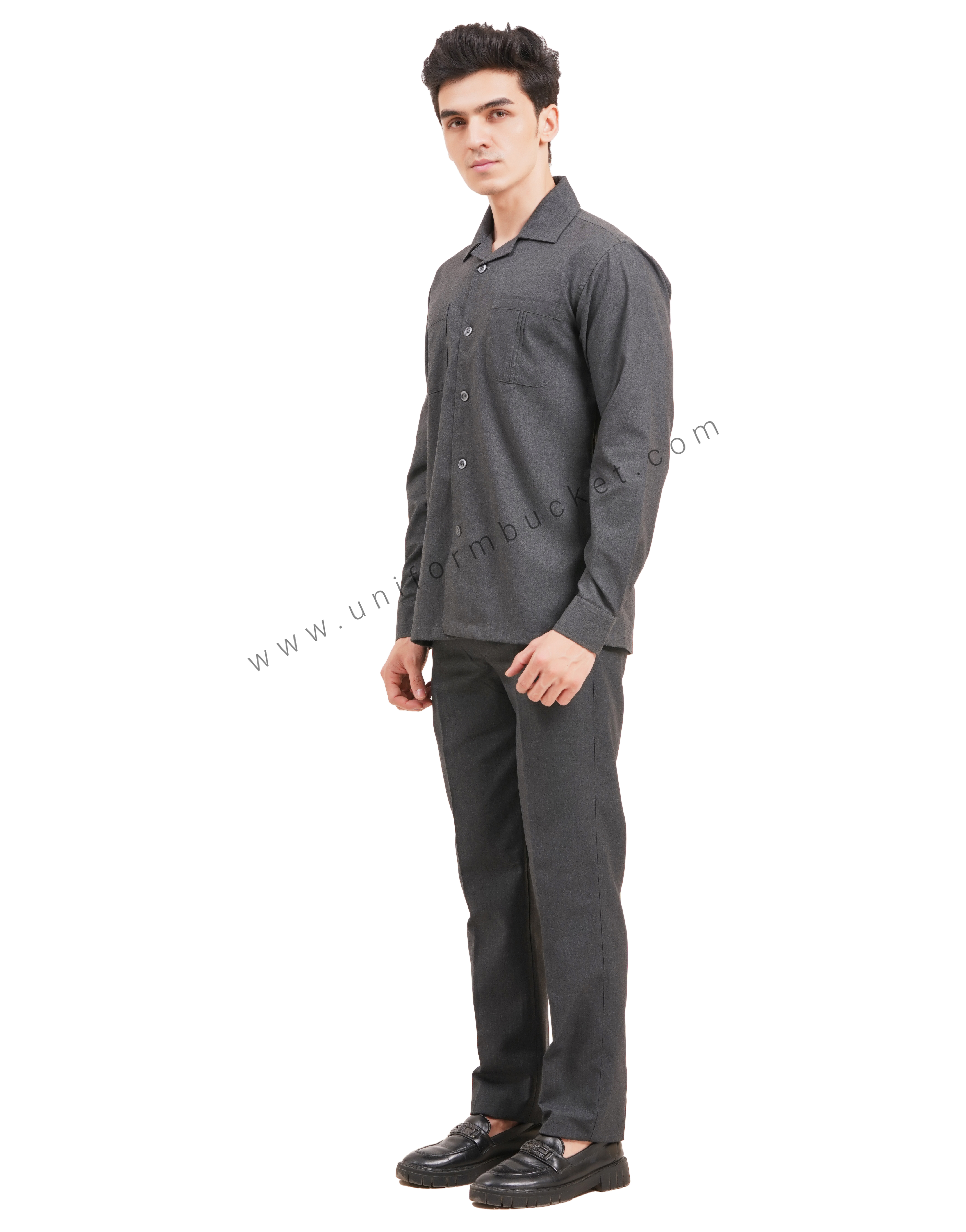 Male Worsted Grey  safari shirt with full sleeve & back slit