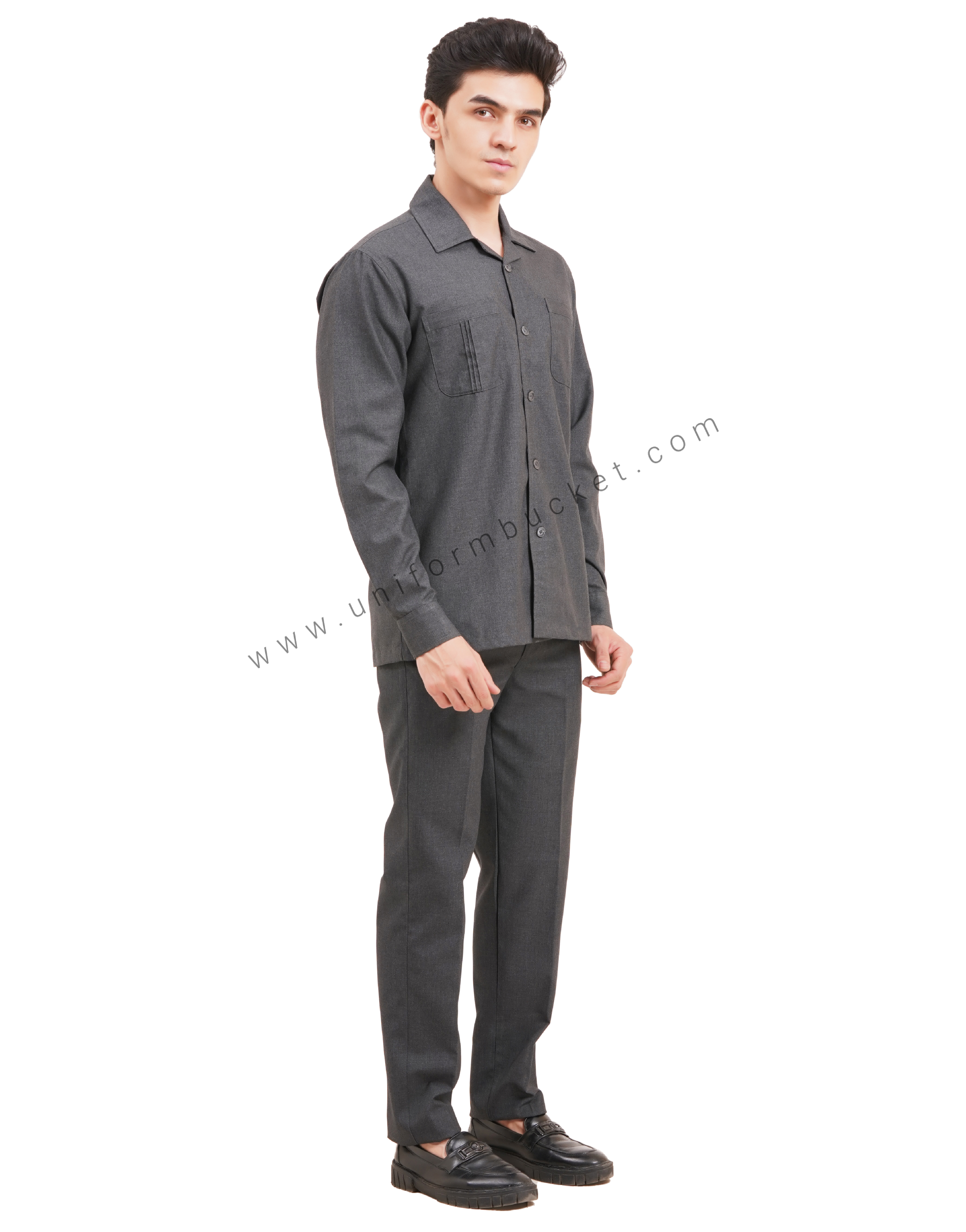 Male Worsted Grey  safari shirt with full sleeve & back slit