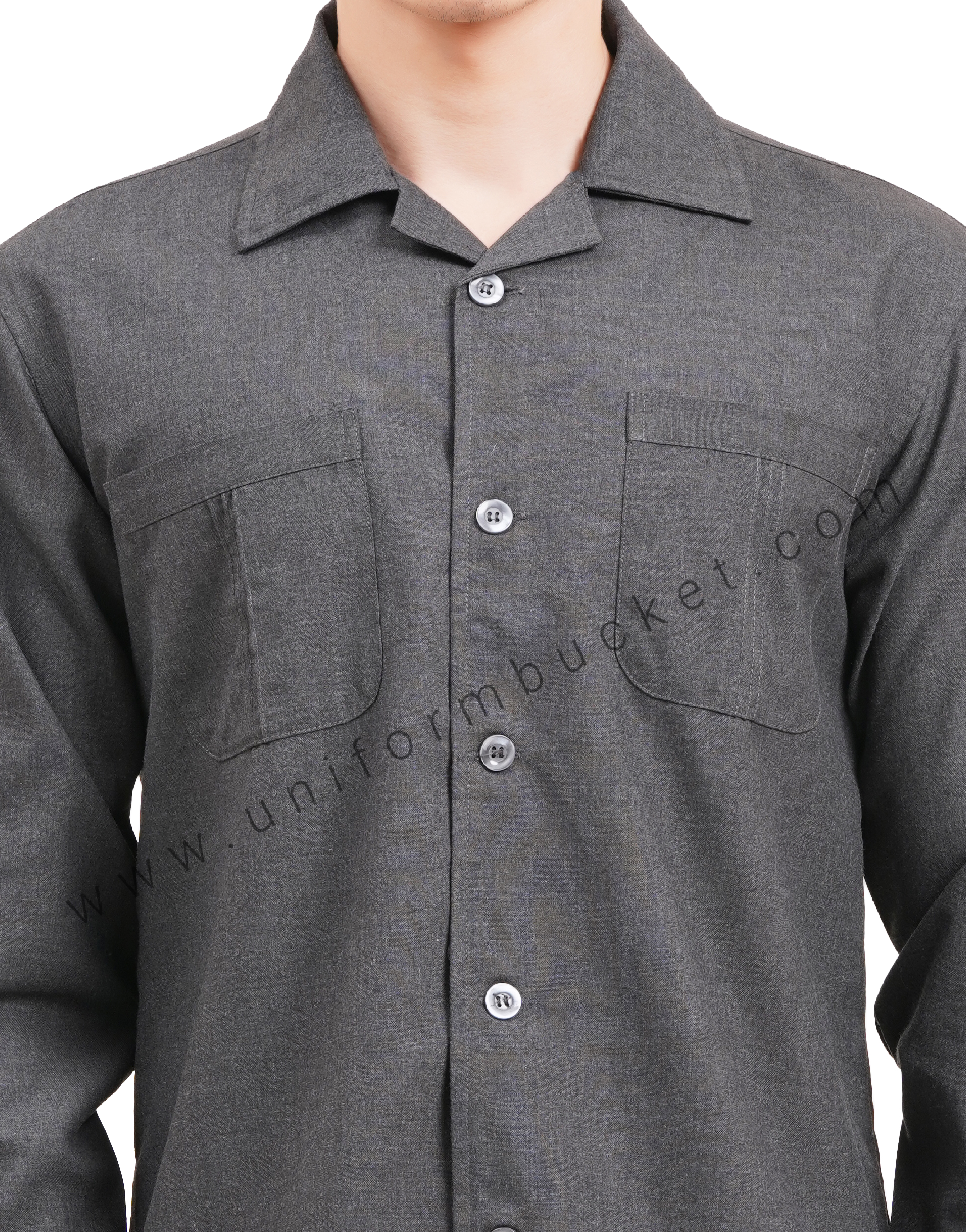 Male Worsted Grey  safari shirt with full sleeve & back slit