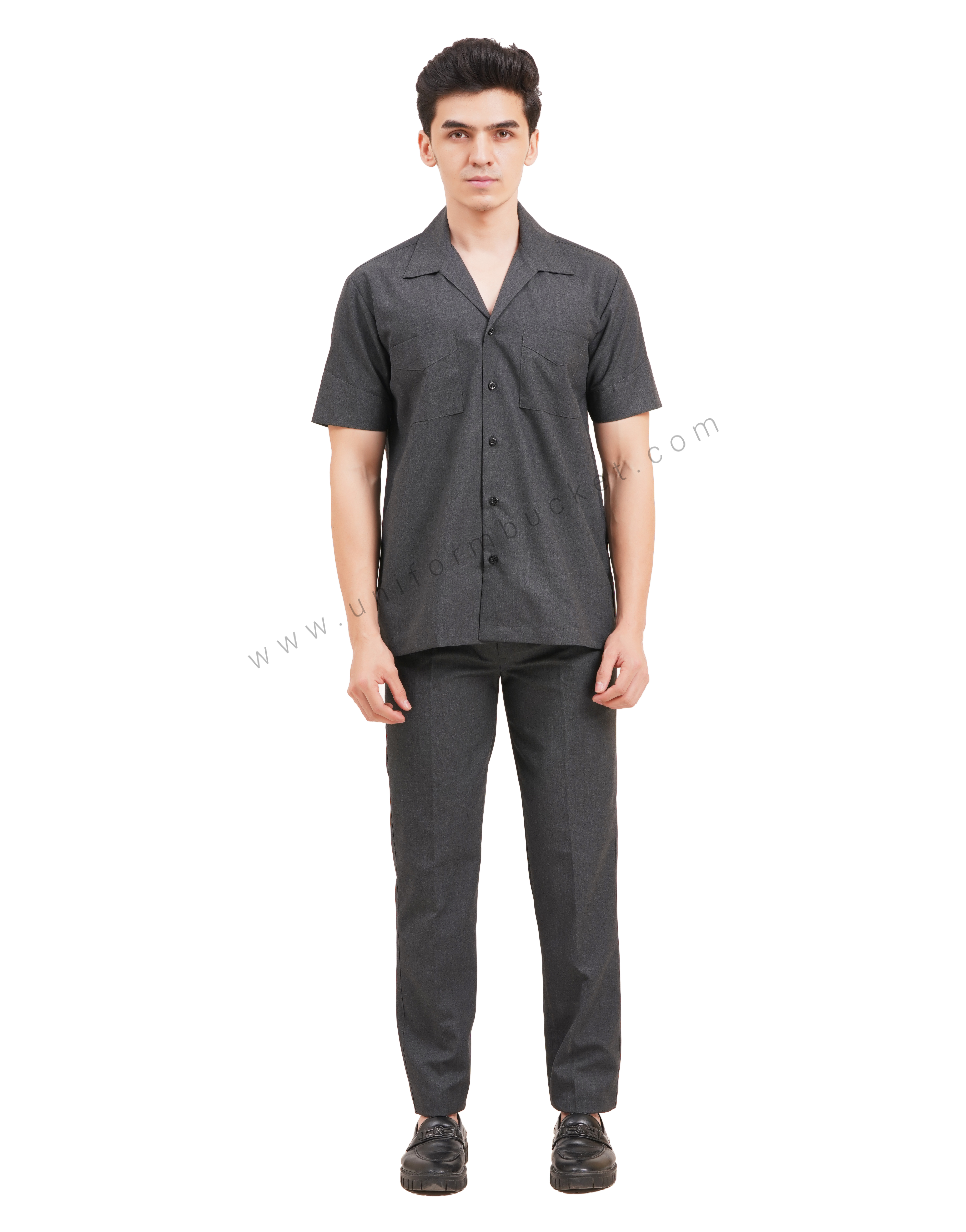 Male Worsted Grey  safari shirt with half sleeve & back slit