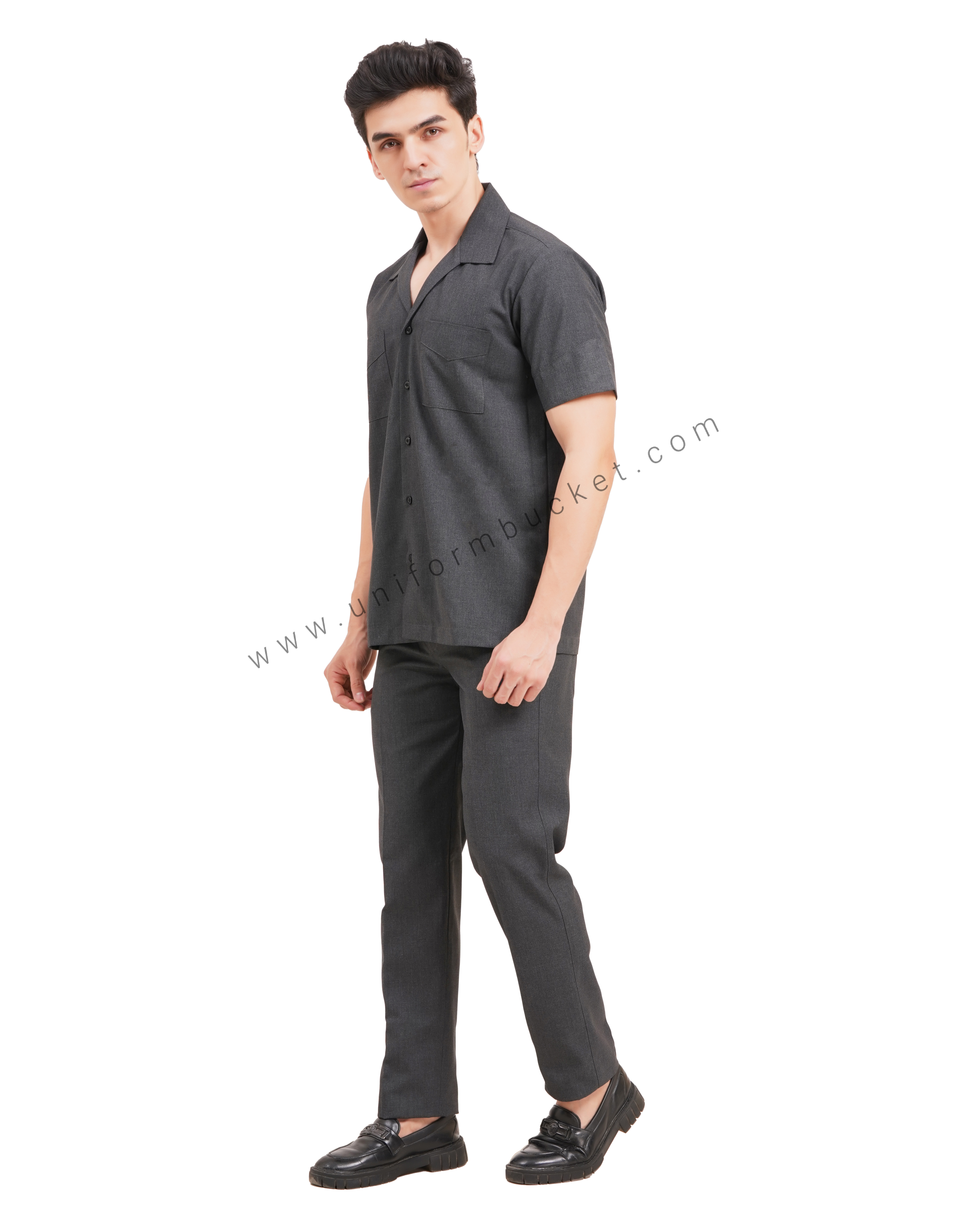 Male Worsted Grey  safari shirt with half sleeve & back slit