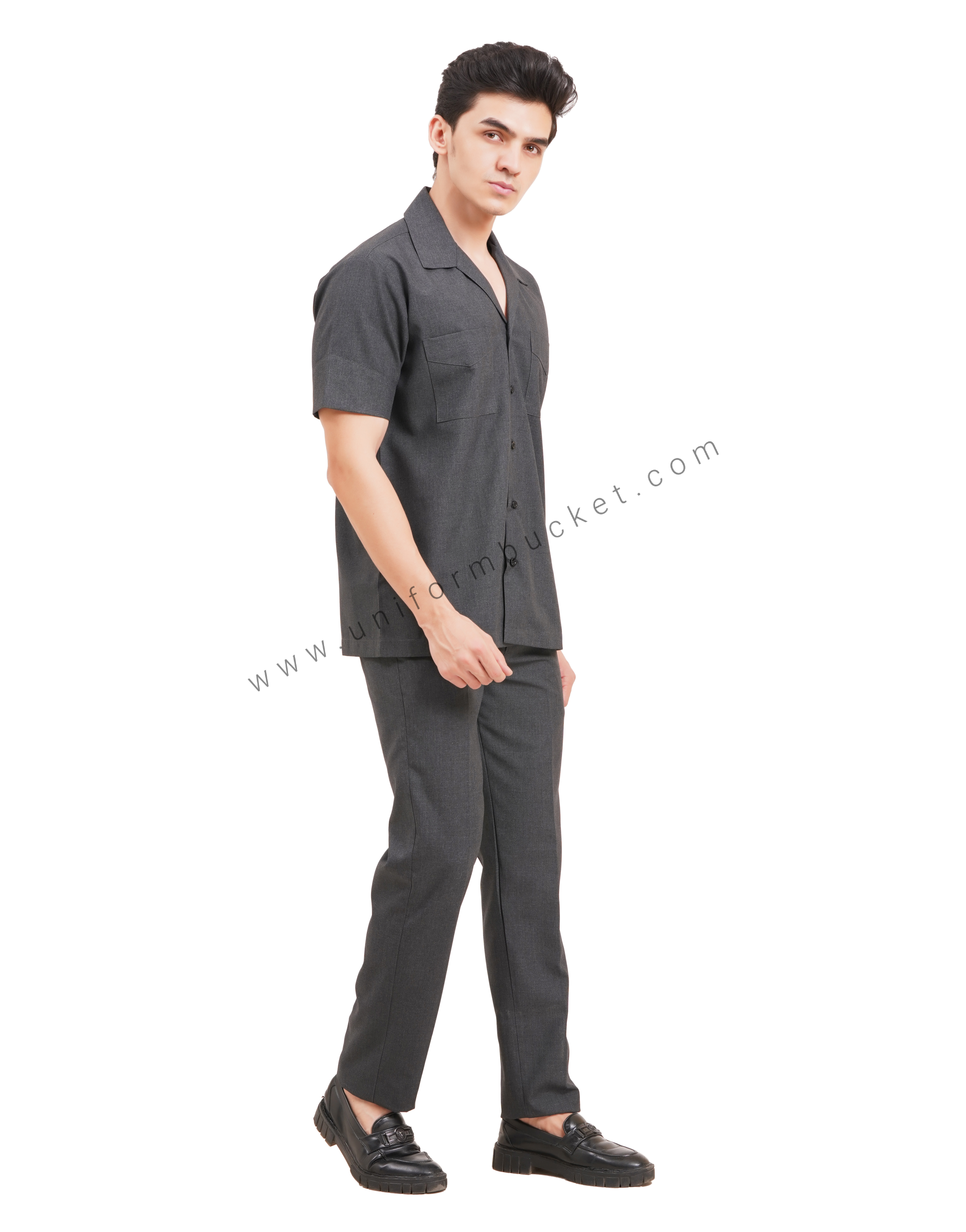 Male Worsted Grey  safari shirt with half sleeve & back slit