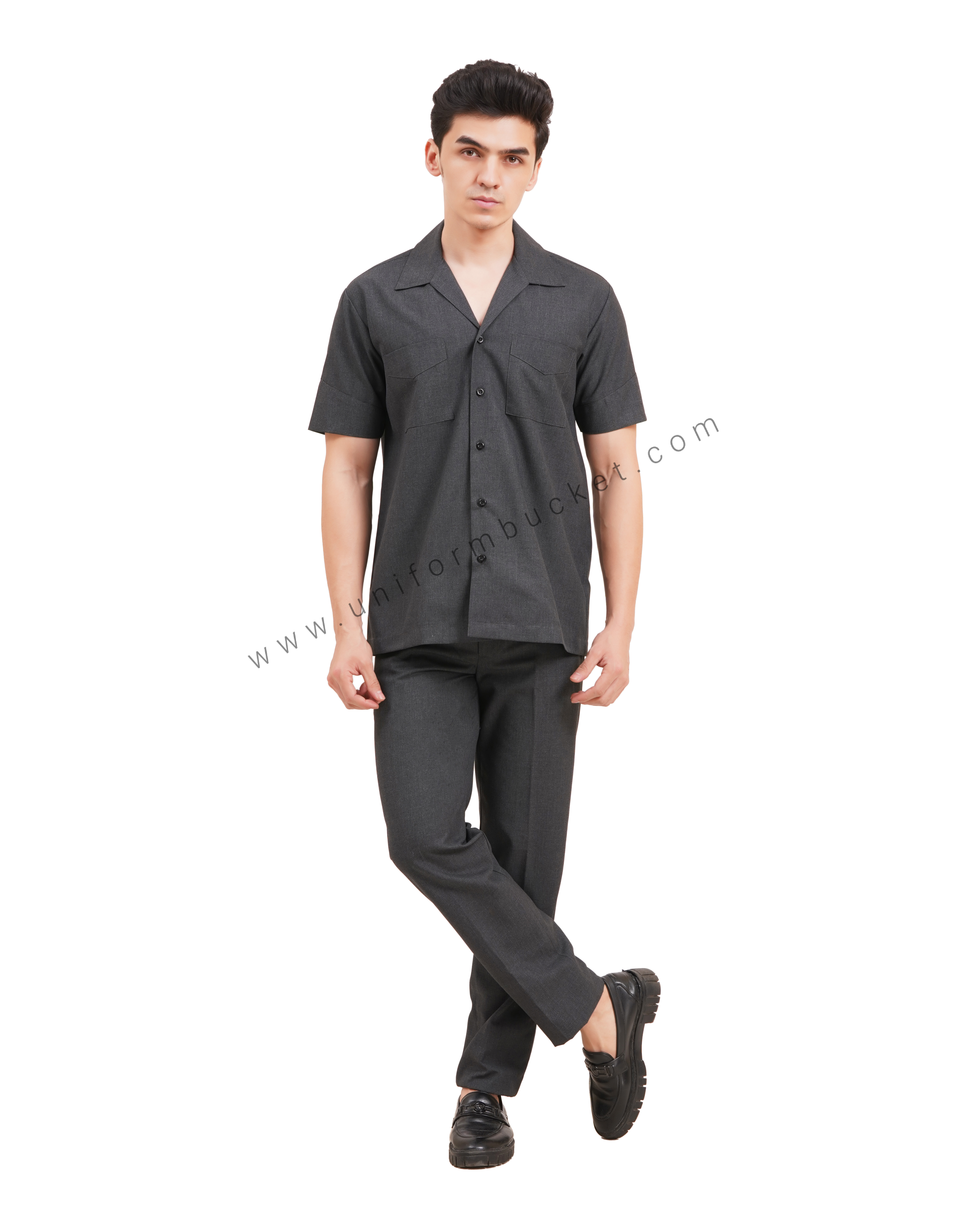 Male Worsted Grey  safari shirt with half sleeve & back slit