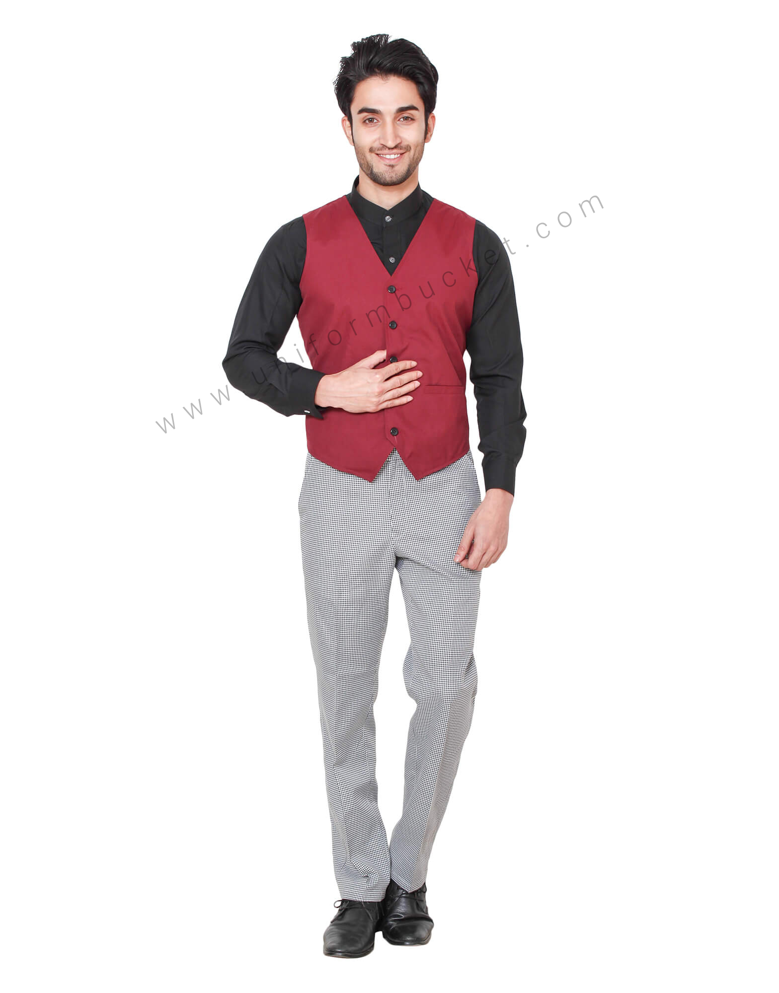 Black Buttoned Maroon Vest
