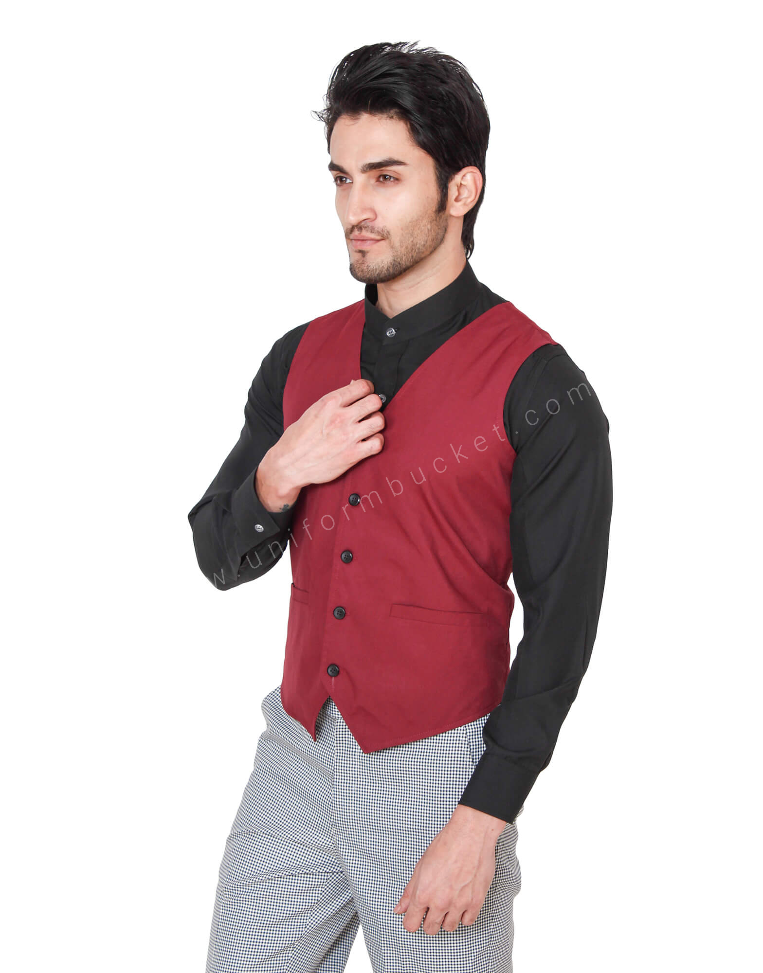 Black Buttoned Maroon Vest