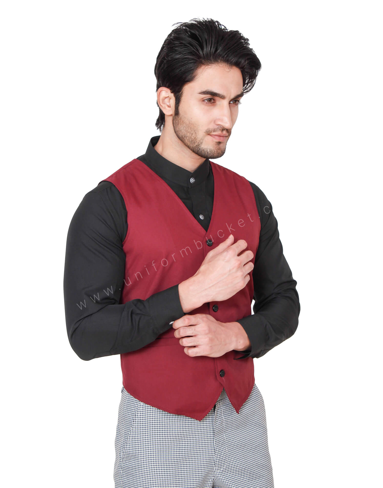 Black Buttoned Maroon Vest