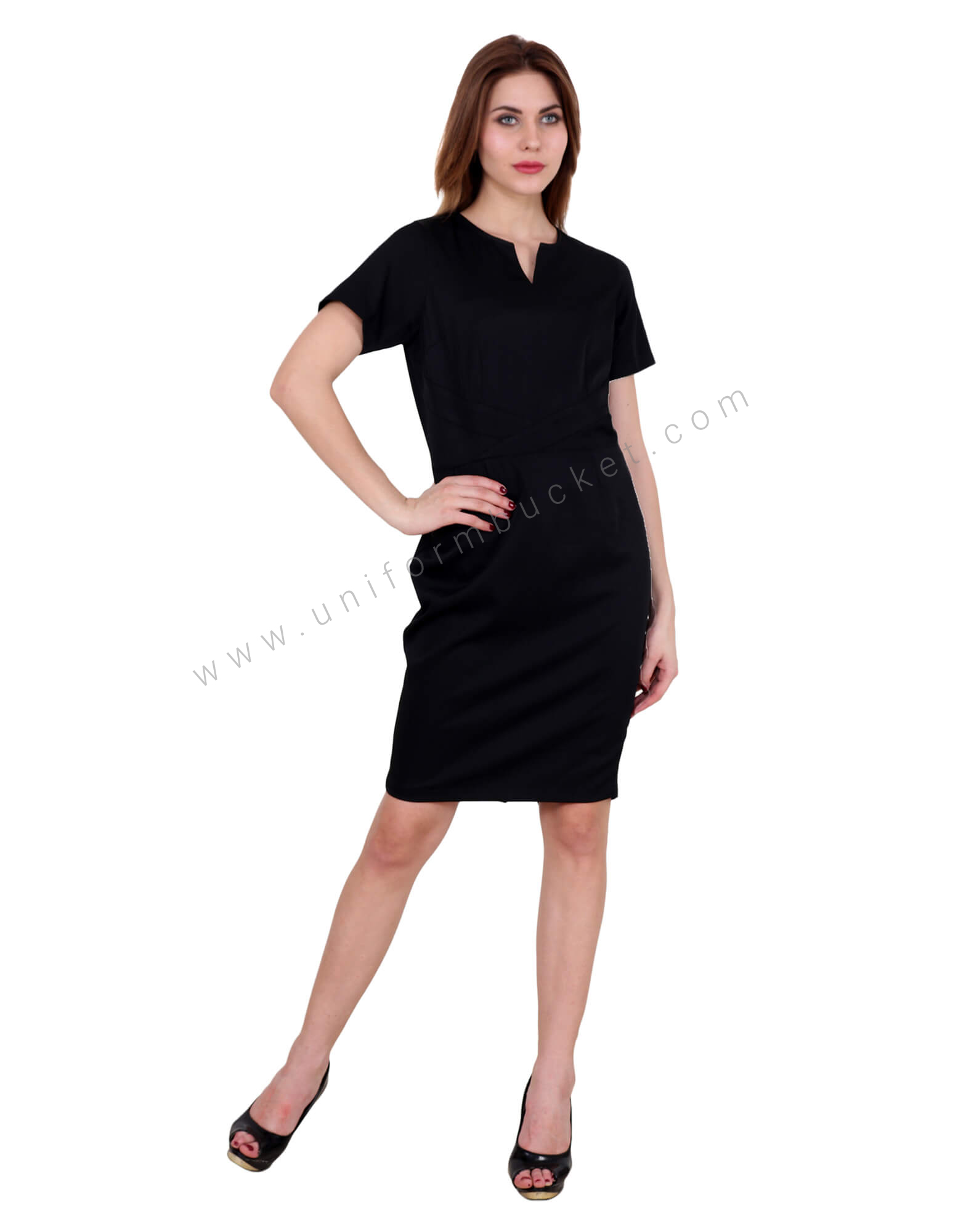 Split Neck Dress With Back Zip