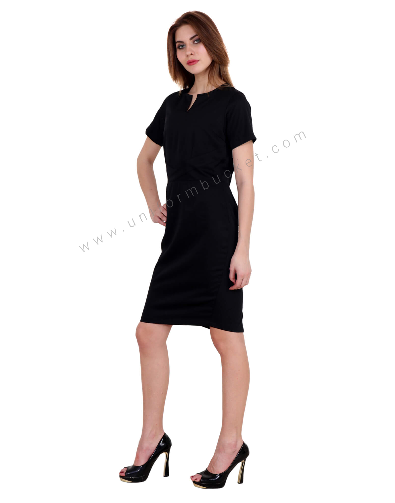 Split Neck Dress With Back Zip