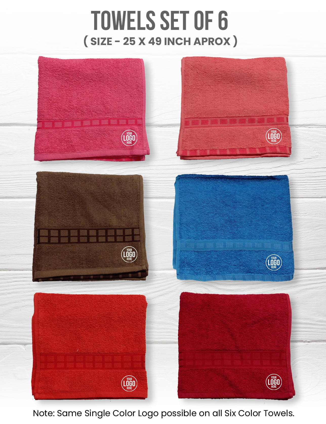 Multicolor Towel Pack of 6 Pcs  - 25 x 49 Inch (Approx)