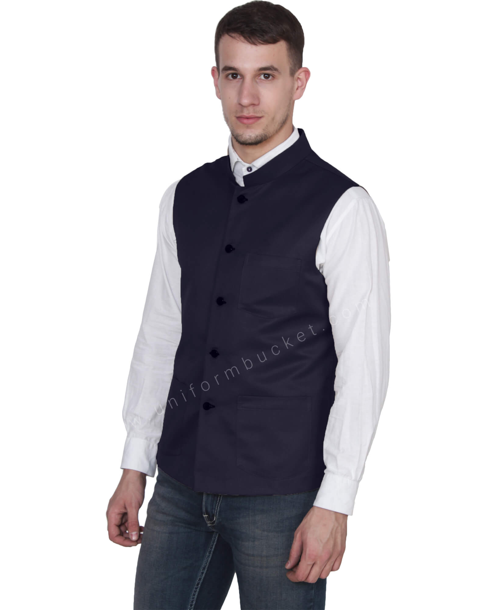 Casual Wear Men Navy Blue Nehru Jacket Size 3450