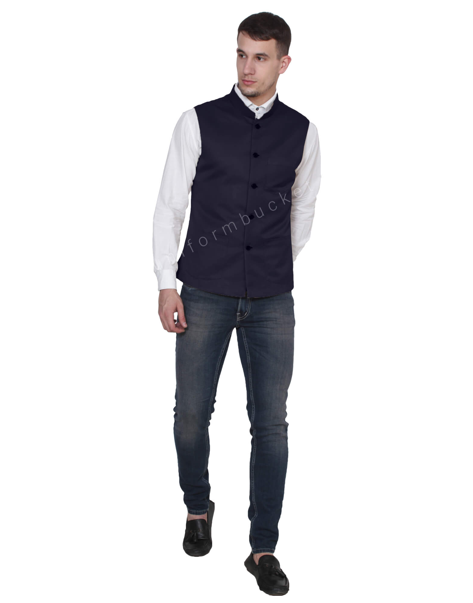 Navy Blue Solid Nehru Jacket