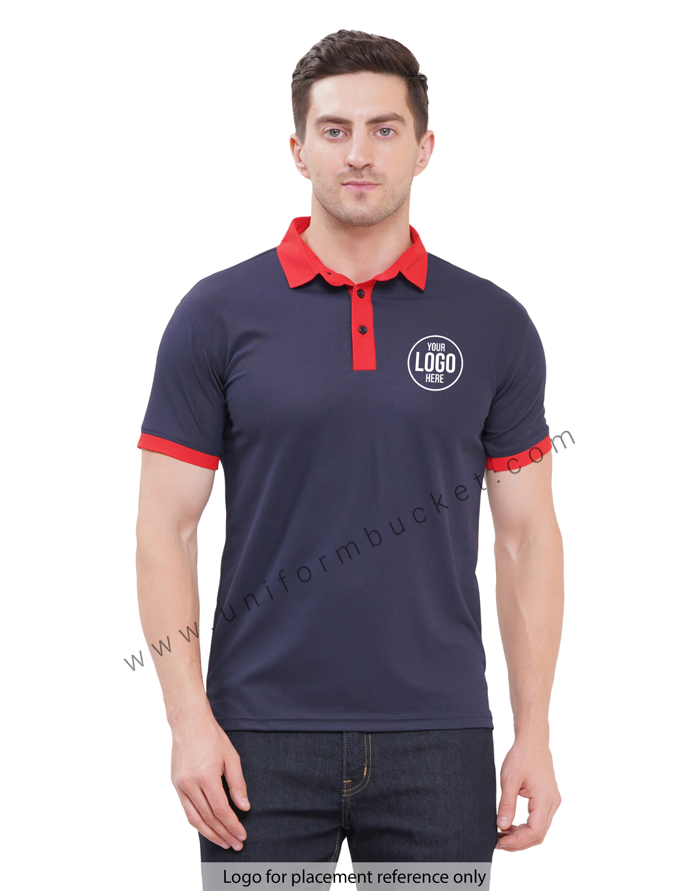 Navy Blue T-shirt half sleeve with red trim