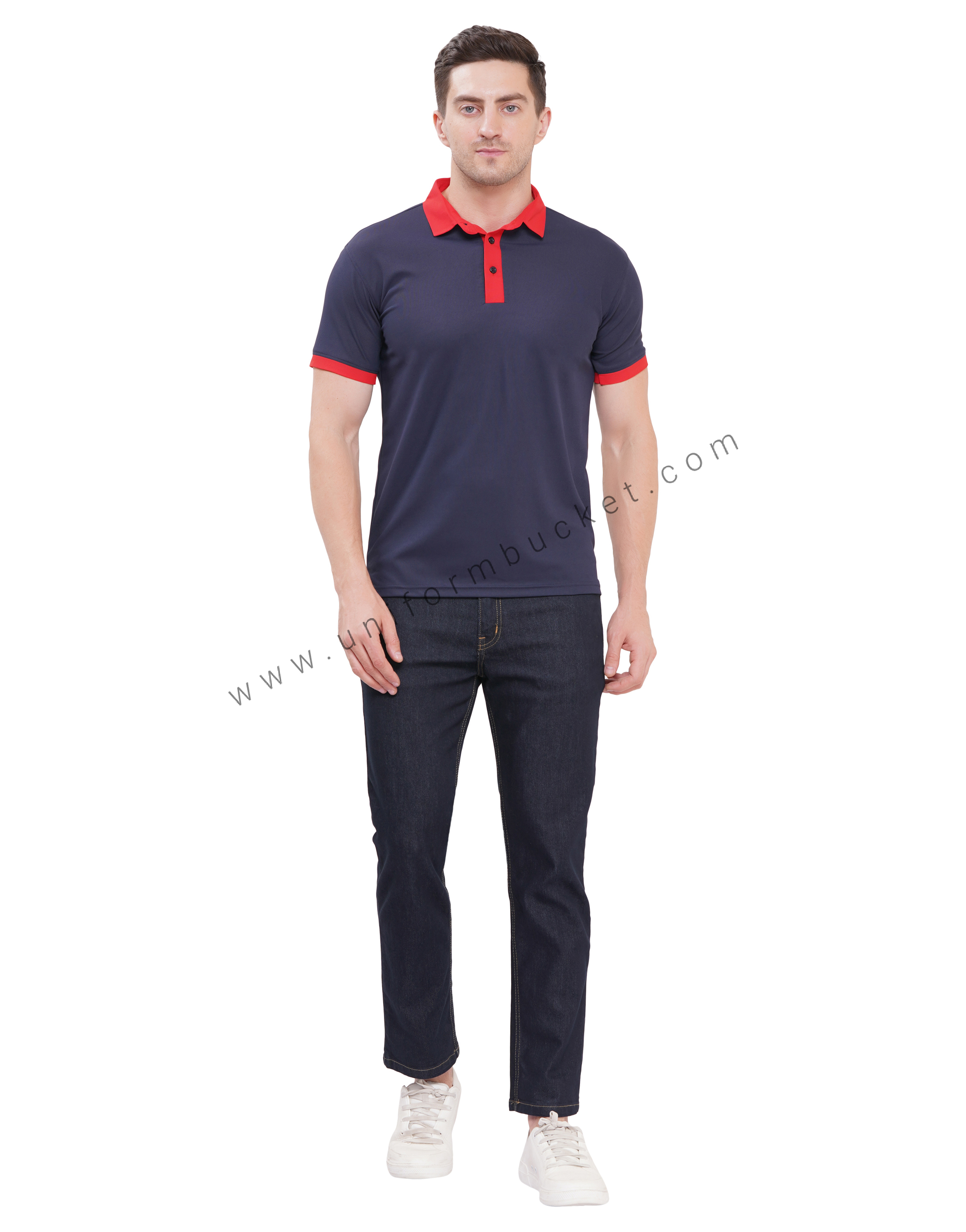 Navy Blue T-shirt half sleeve with red trim