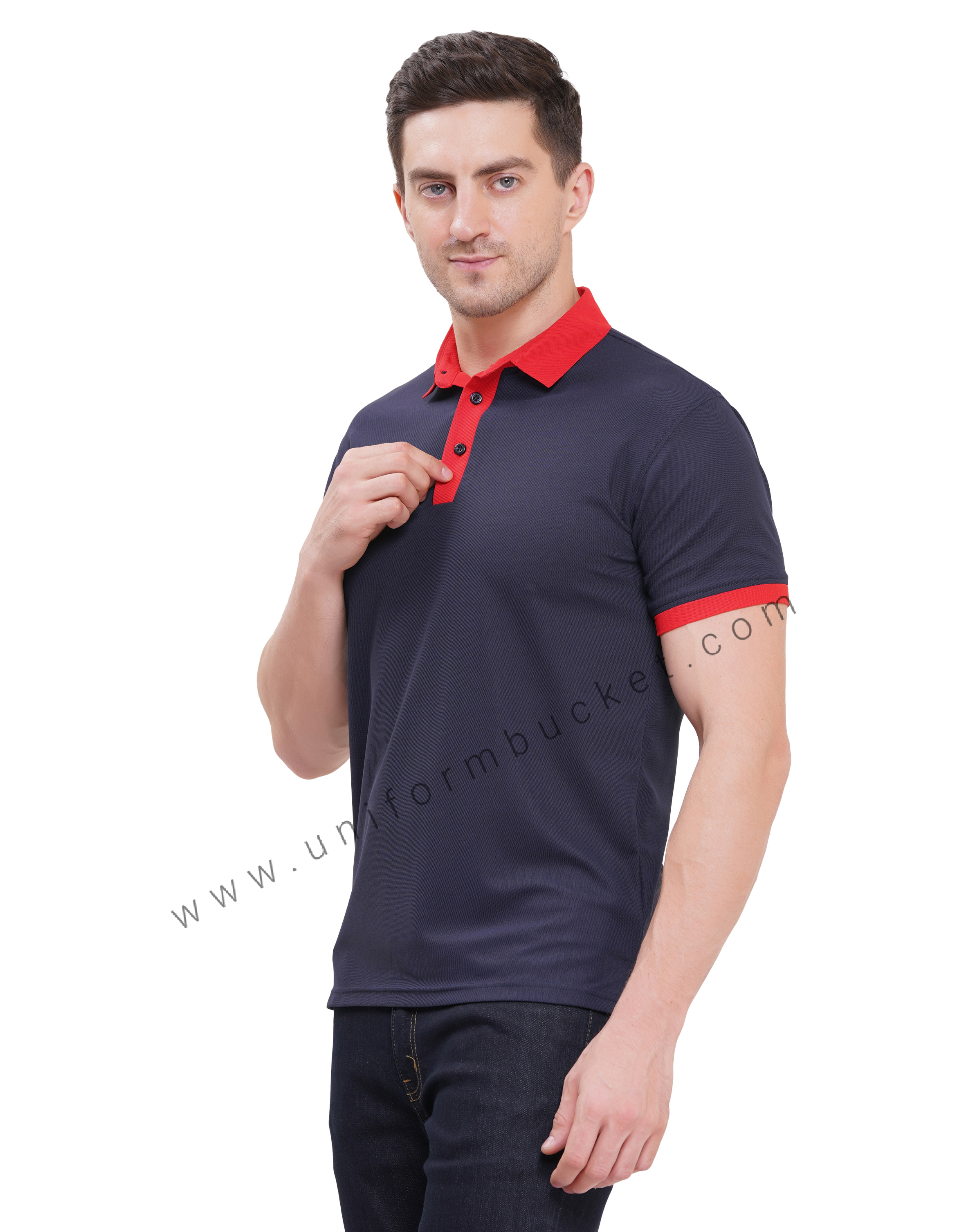 Navy Blue T-shirt half sleeve with red trim