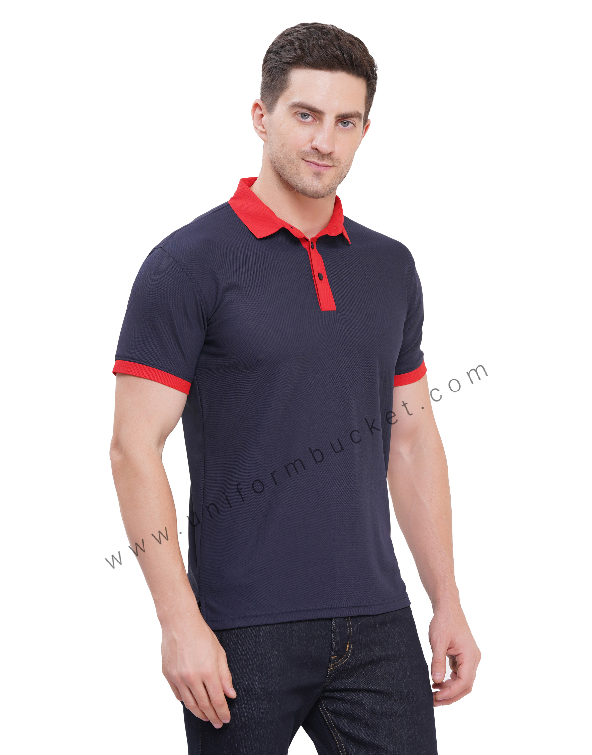 Navy Blue T-shirt half sleeve with red trim