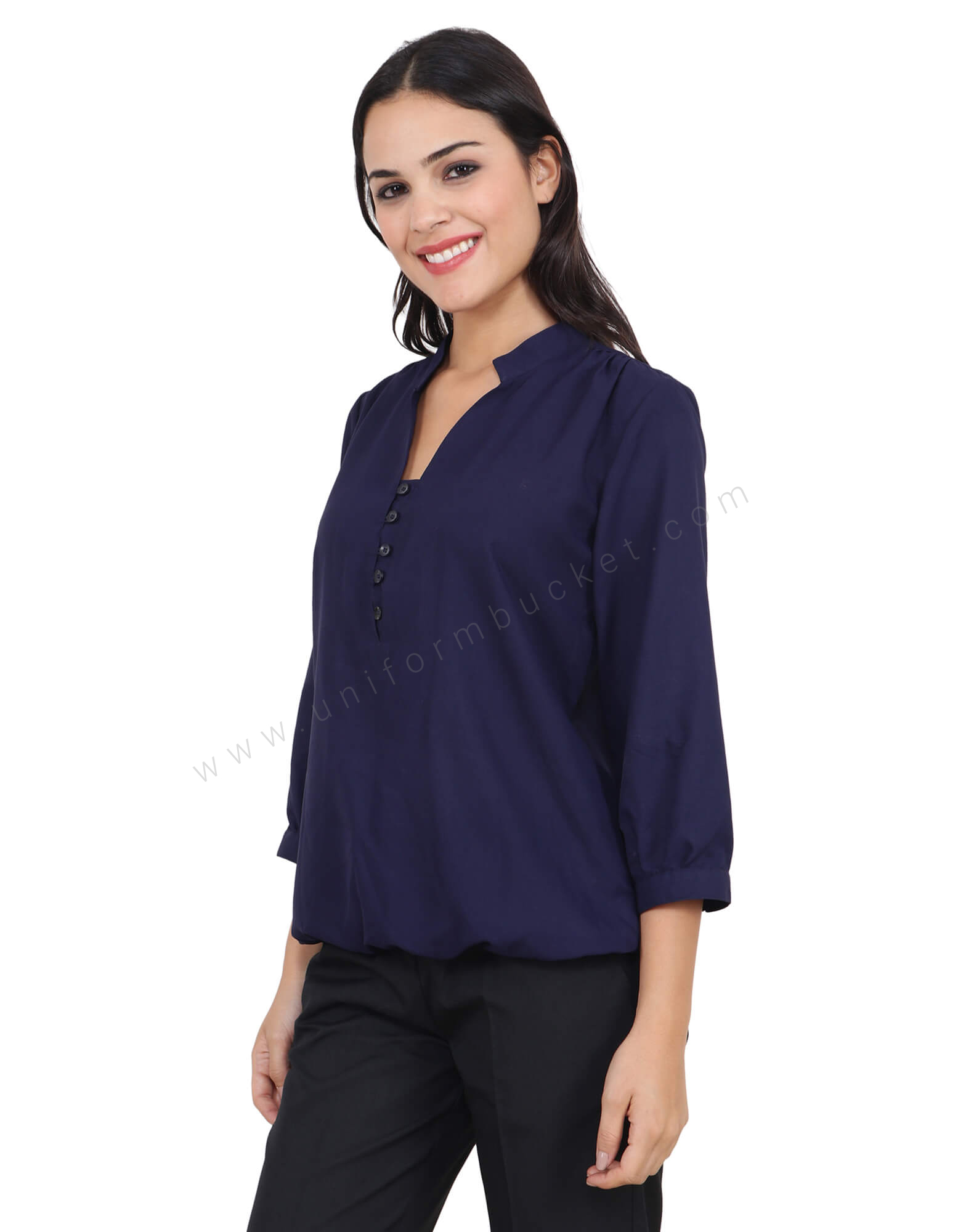 Chinese Collar Indigo Blue Top