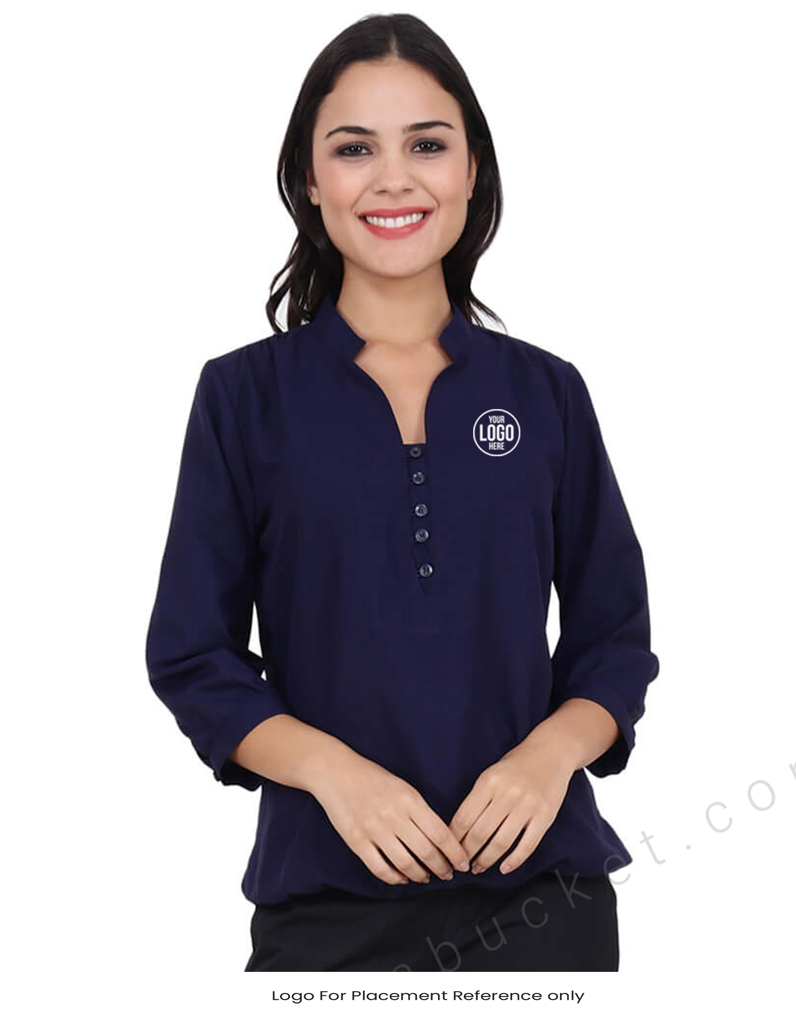 Chinese Collar Indigo Blue Top