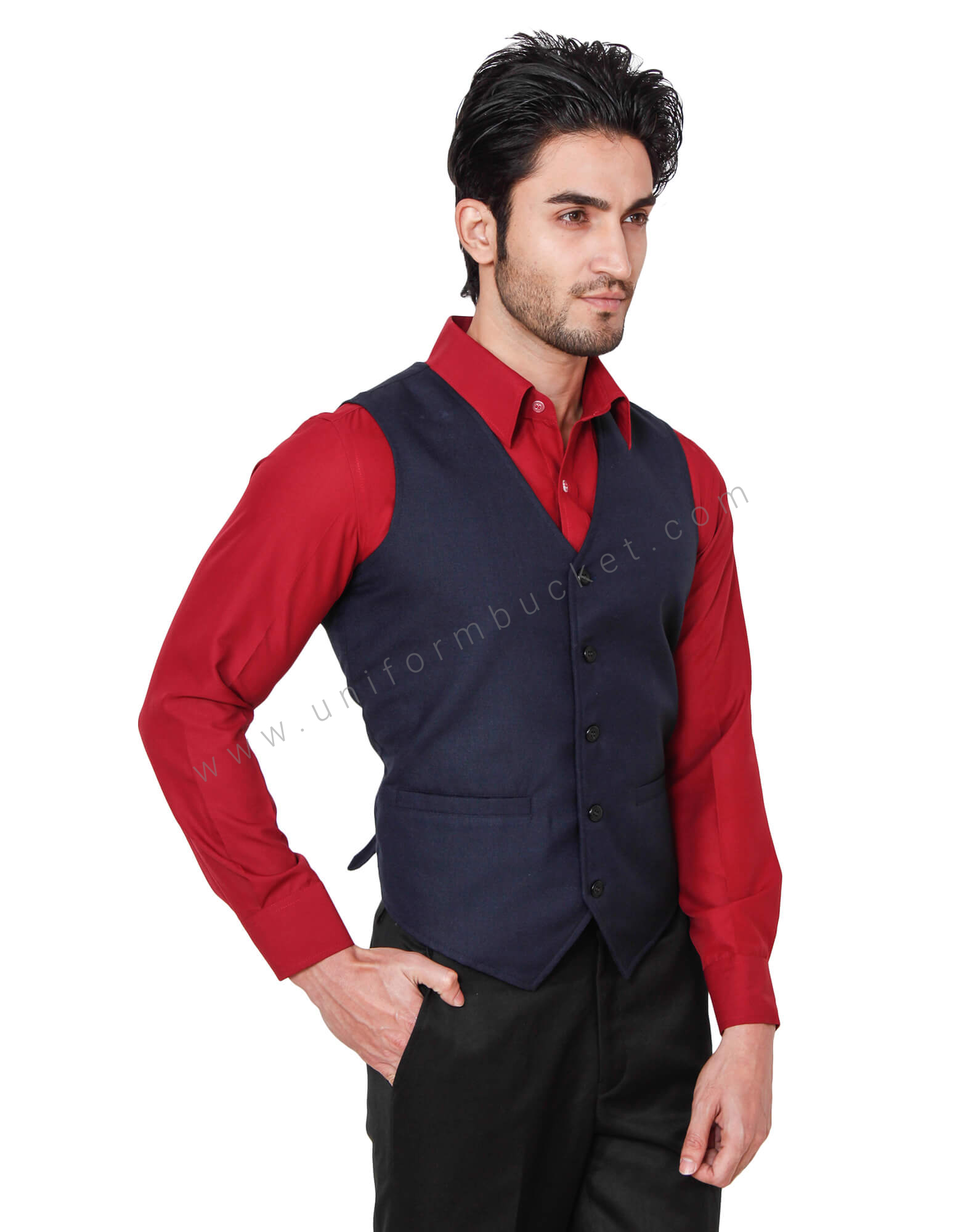 Navy Blue Slim Fit Zippered Puffer Vest for Men by GentWithcom