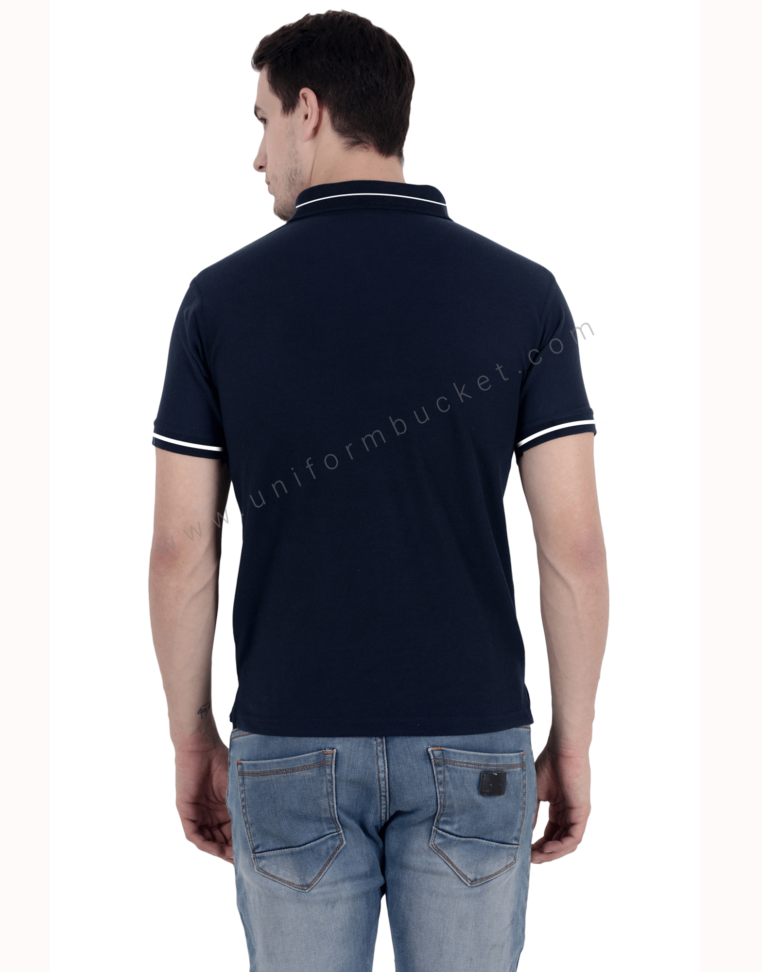 Navy Polo Neck T Shirt With White Trims