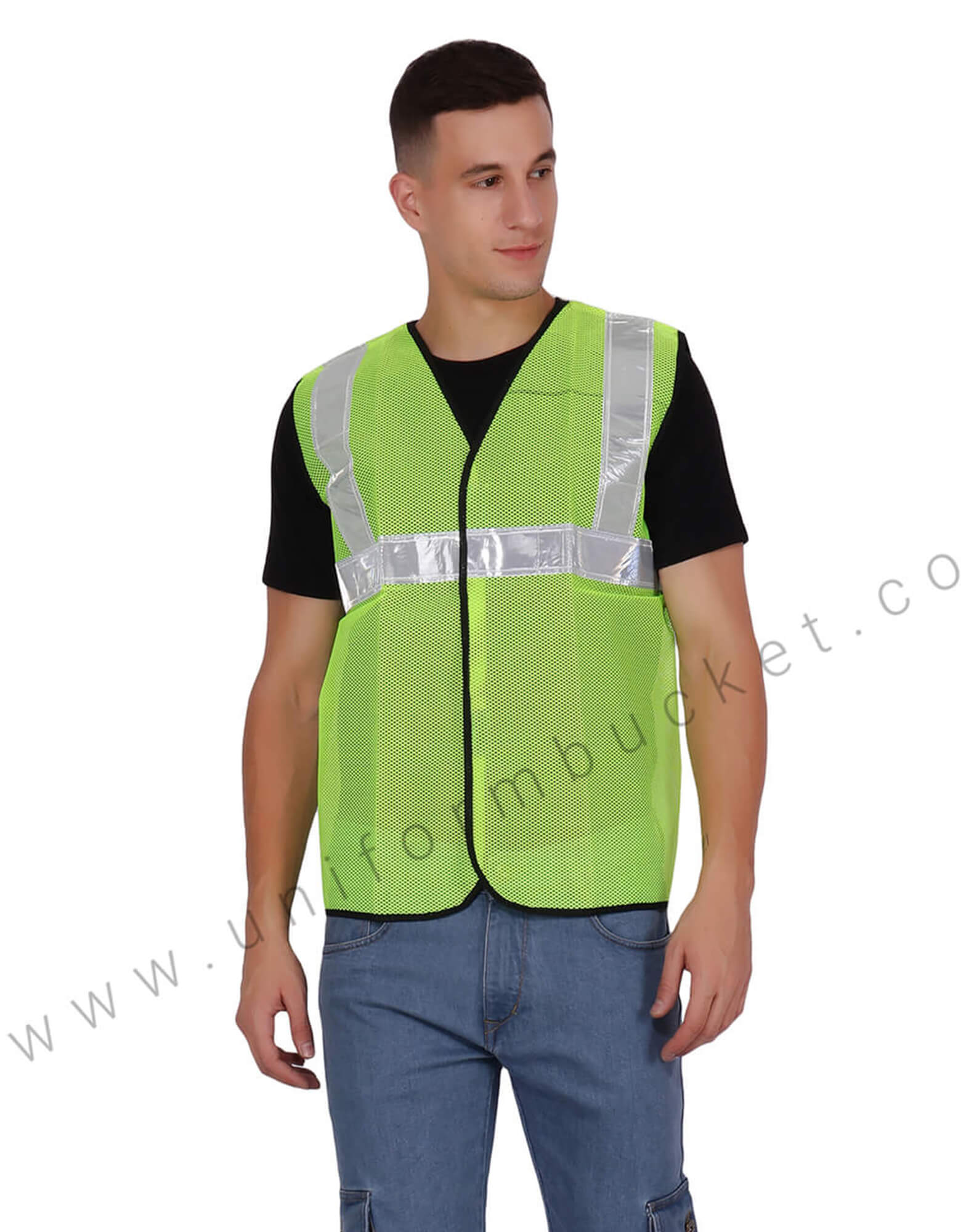 Net Safety Vest With Broad Visibility Stripes