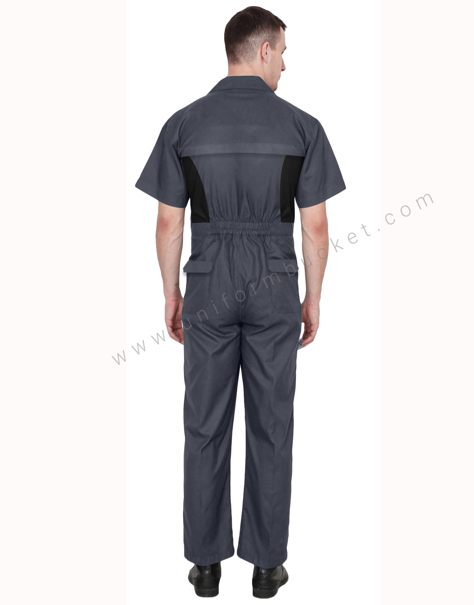 Notched Collar Half Sleeve Grey Dungaree