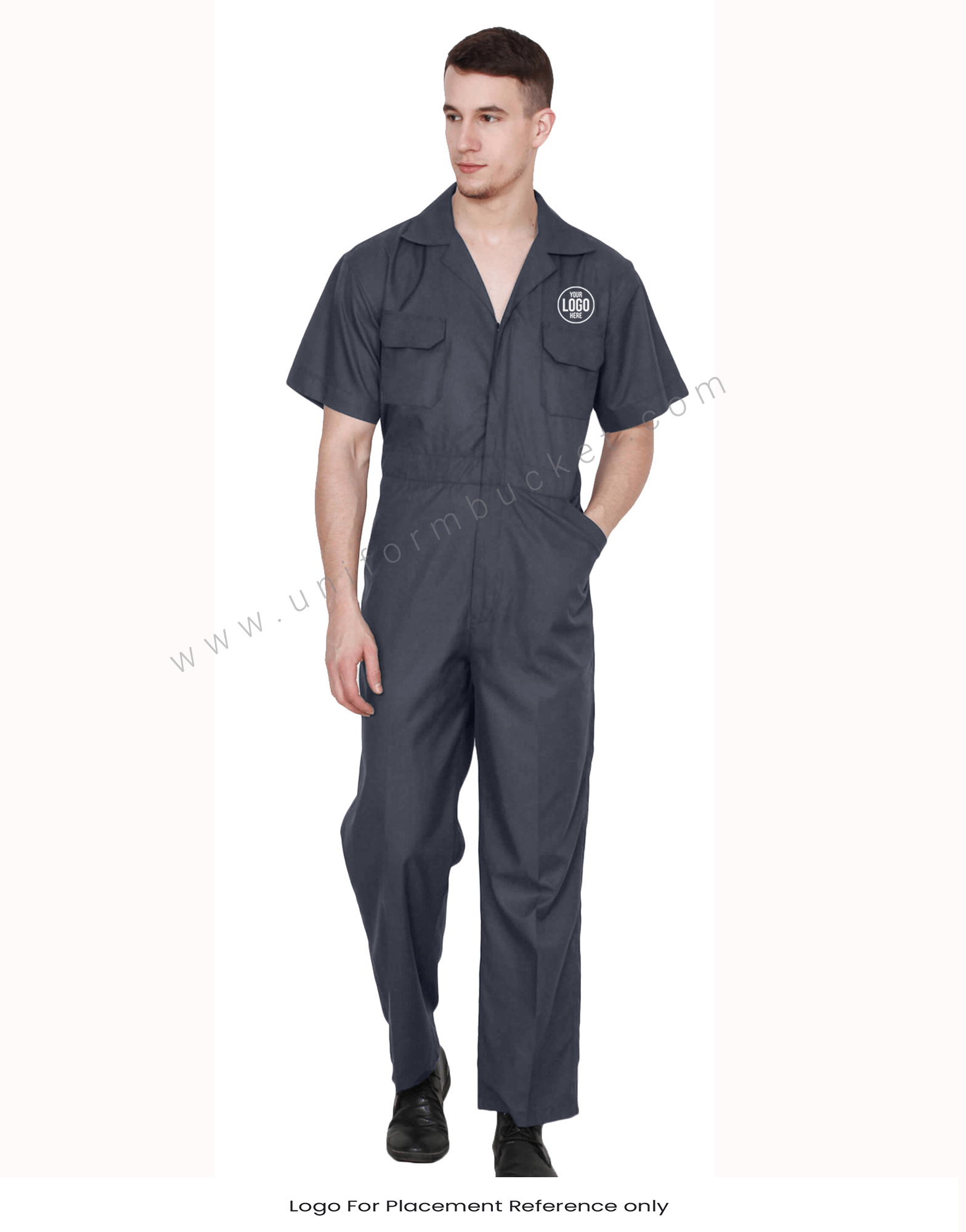 Notched Collar Half Sleeve Grey Dungaree