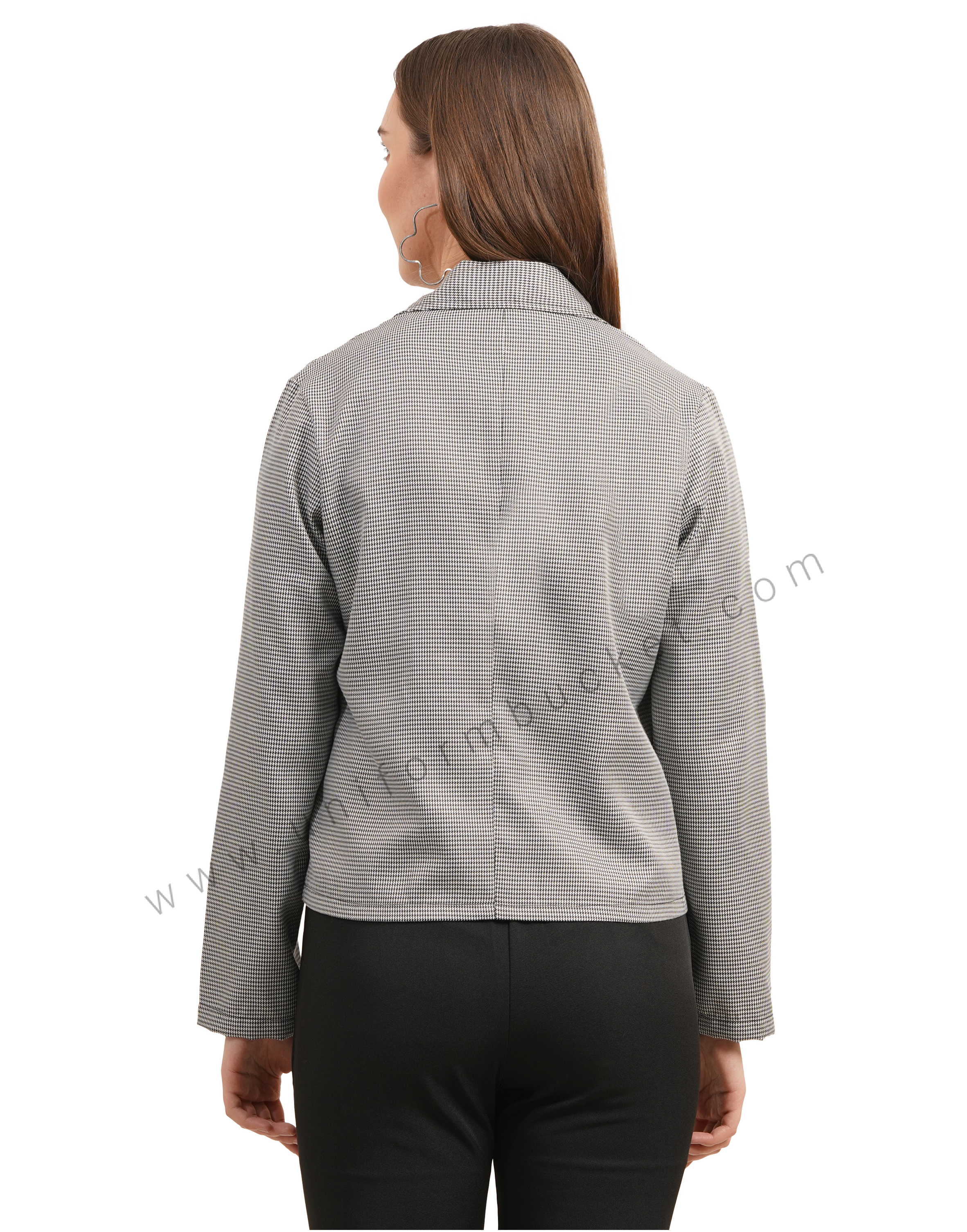 NOTCHED LAPEL STYLISH SHORT  SHEPHERD CHECK BLAZER