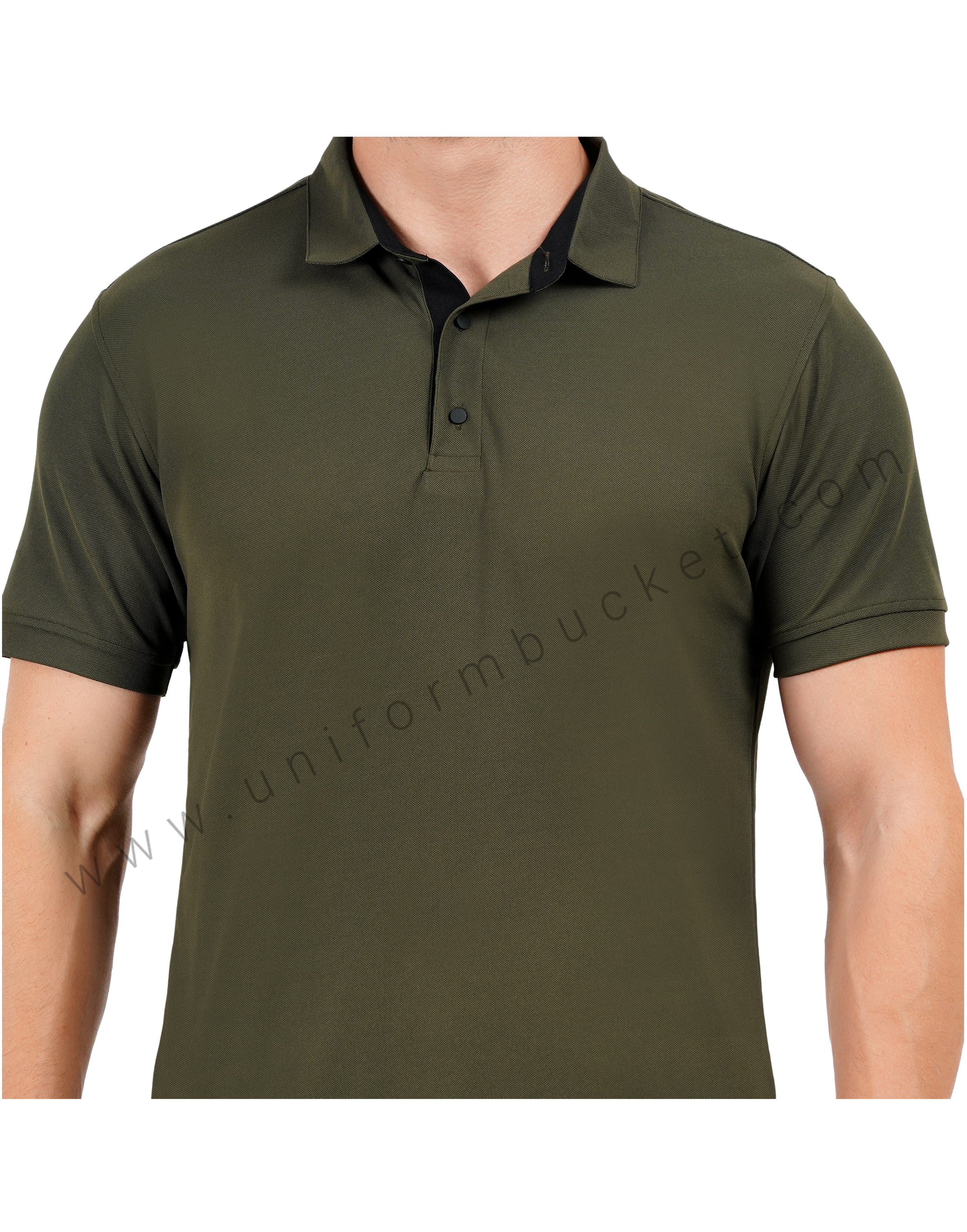 Army green polo T-shirt with black trim detailing